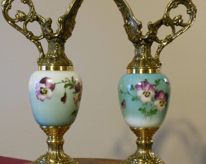 Two Brass & Porcelain Decorative Pieces