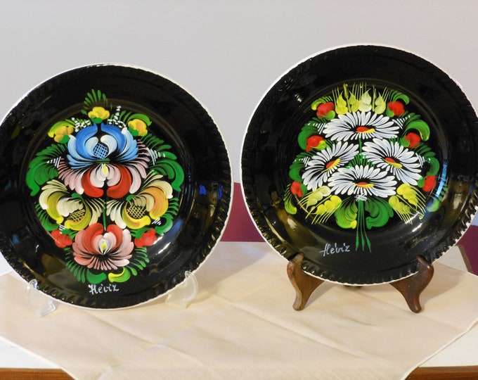 Two Rare Hand Painted Parshuram India Signed Floral Plates