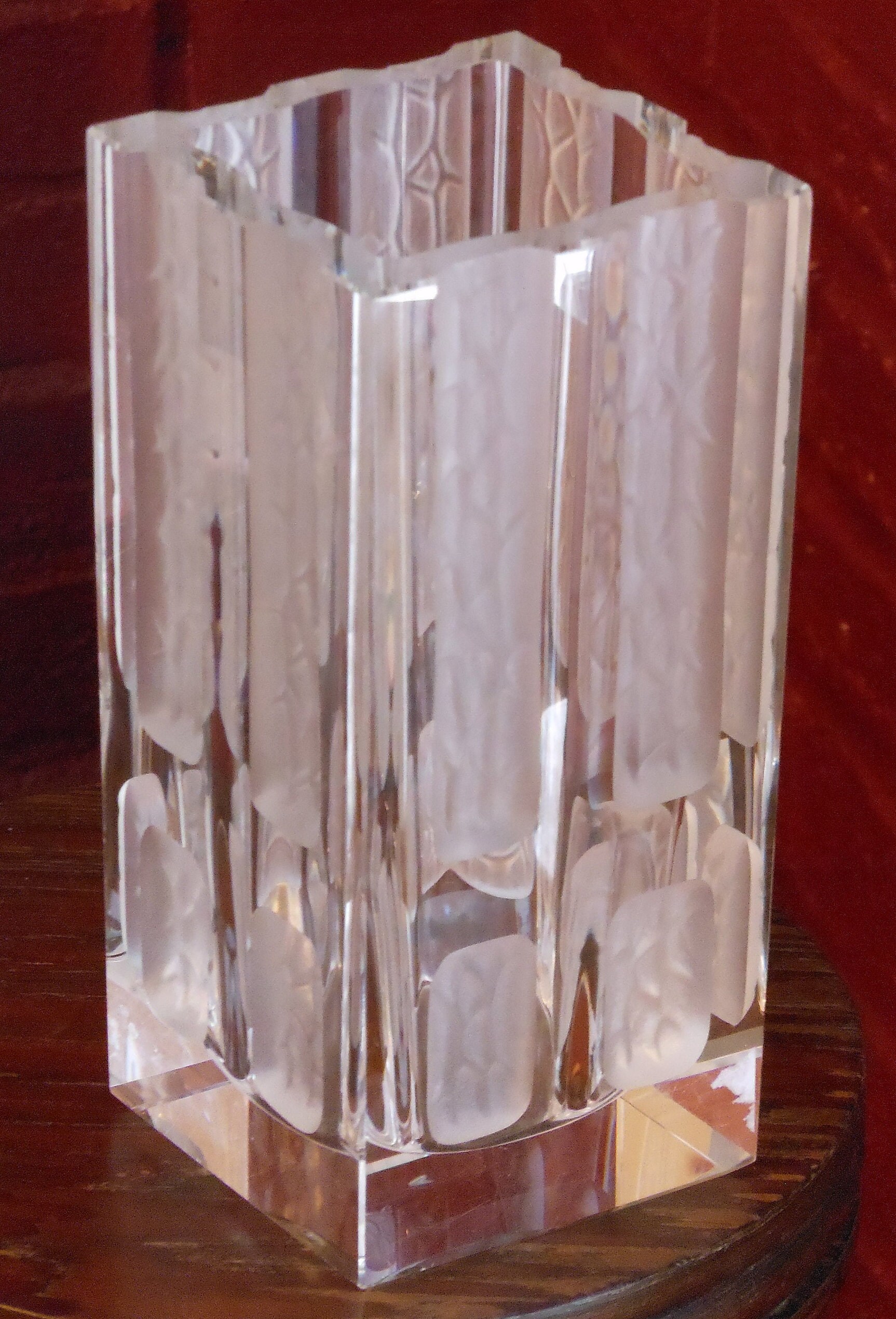 Heavily Etched Lead Glass 8Inch Vase