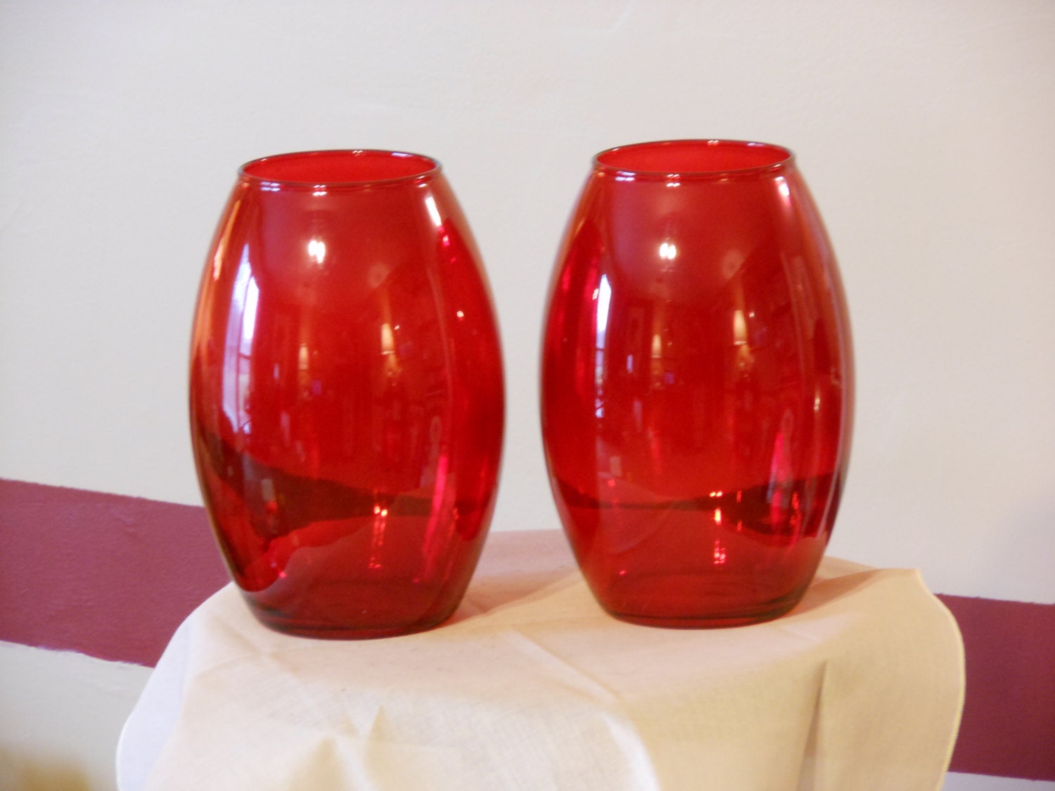 A Pair of Red Glass Matching Vases/Jars