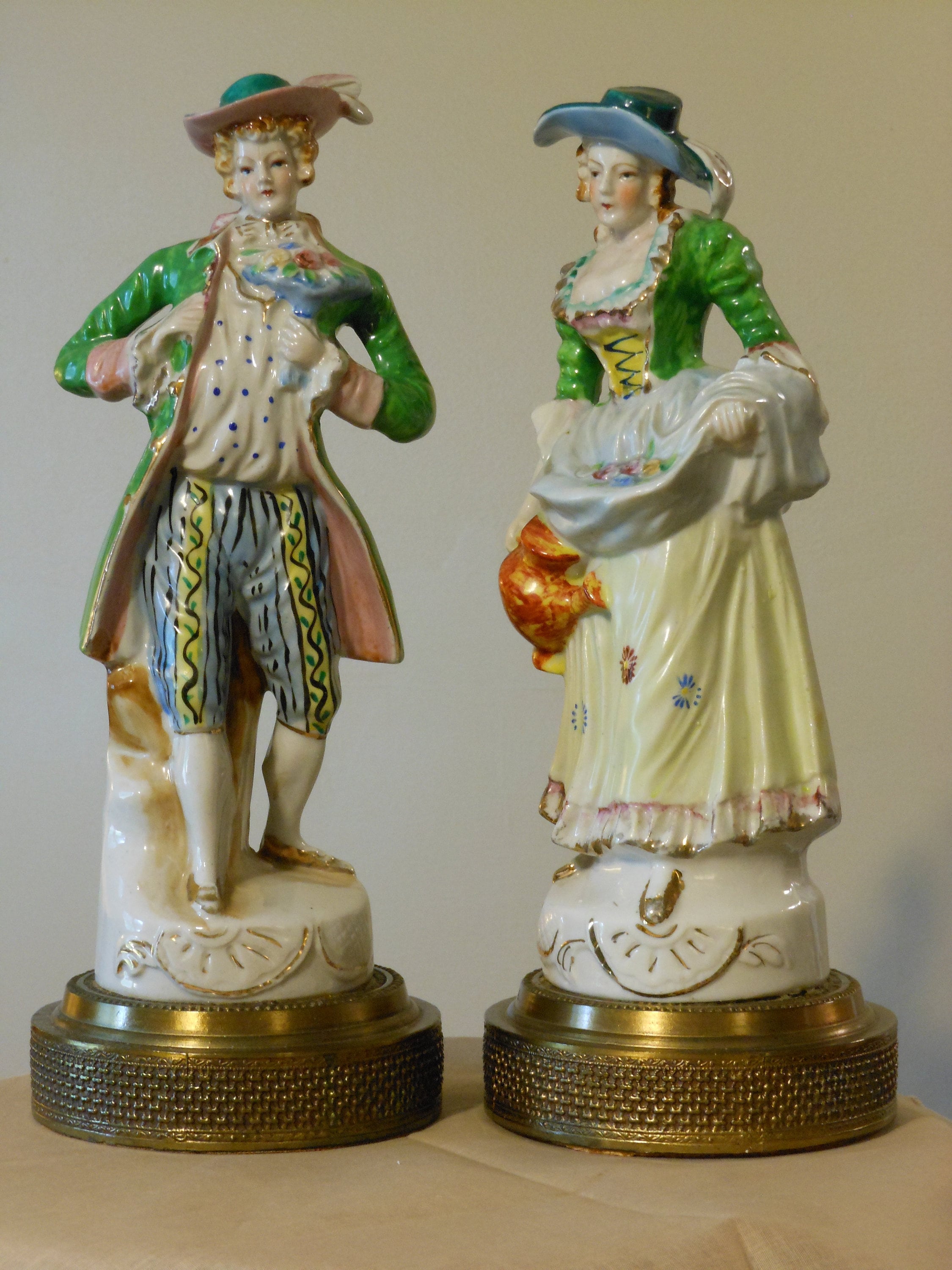 A Pair of Rare 12 Male & Female French Colonial Porcelain Figurines on