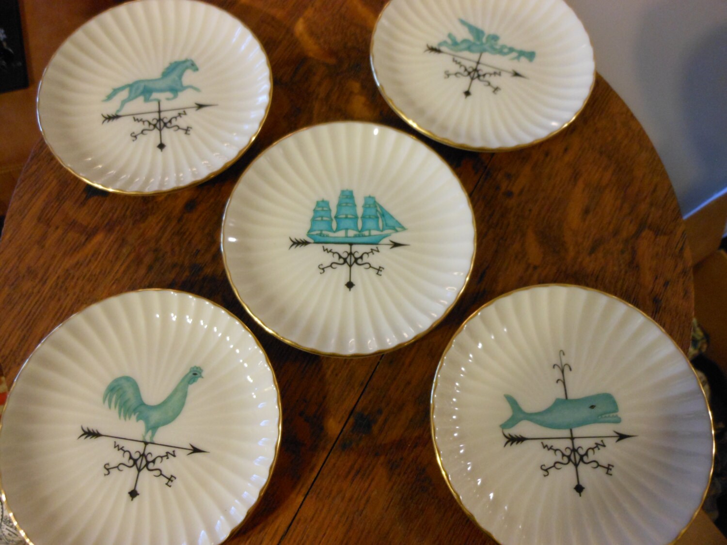 Five Vintage Lenox Porcelain Weather Vane Coasters
