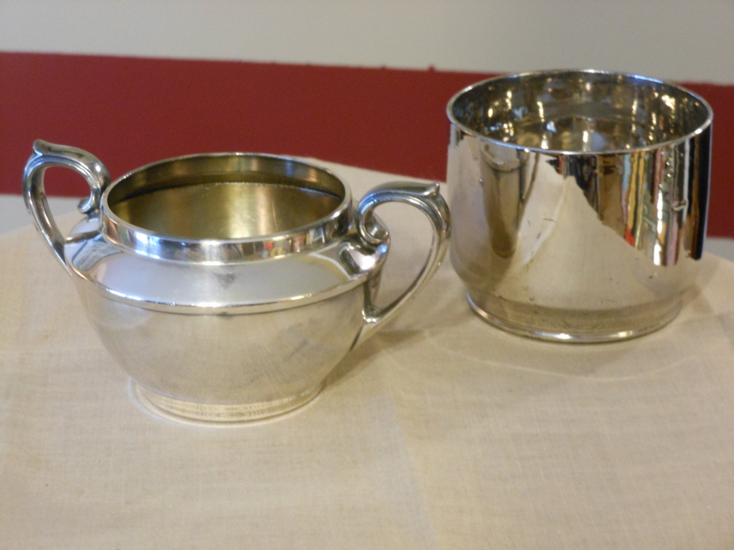 Mismatched Silver Plate Sugar Bowl & Creamer