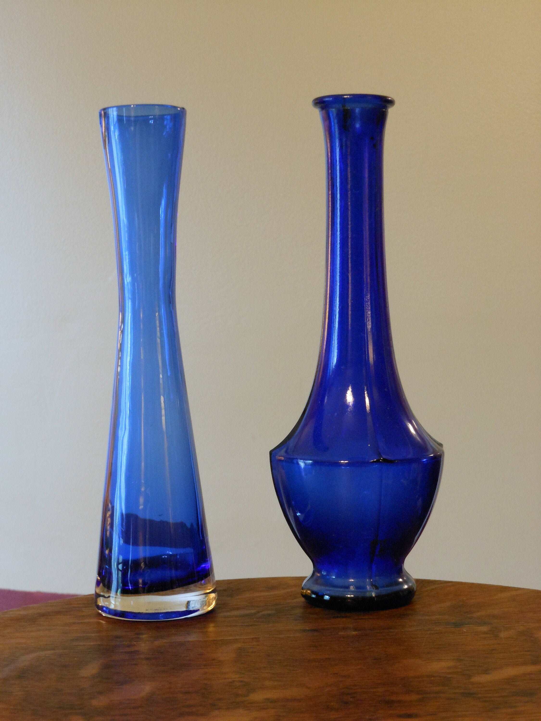 Two Blue Glass Bud Vases