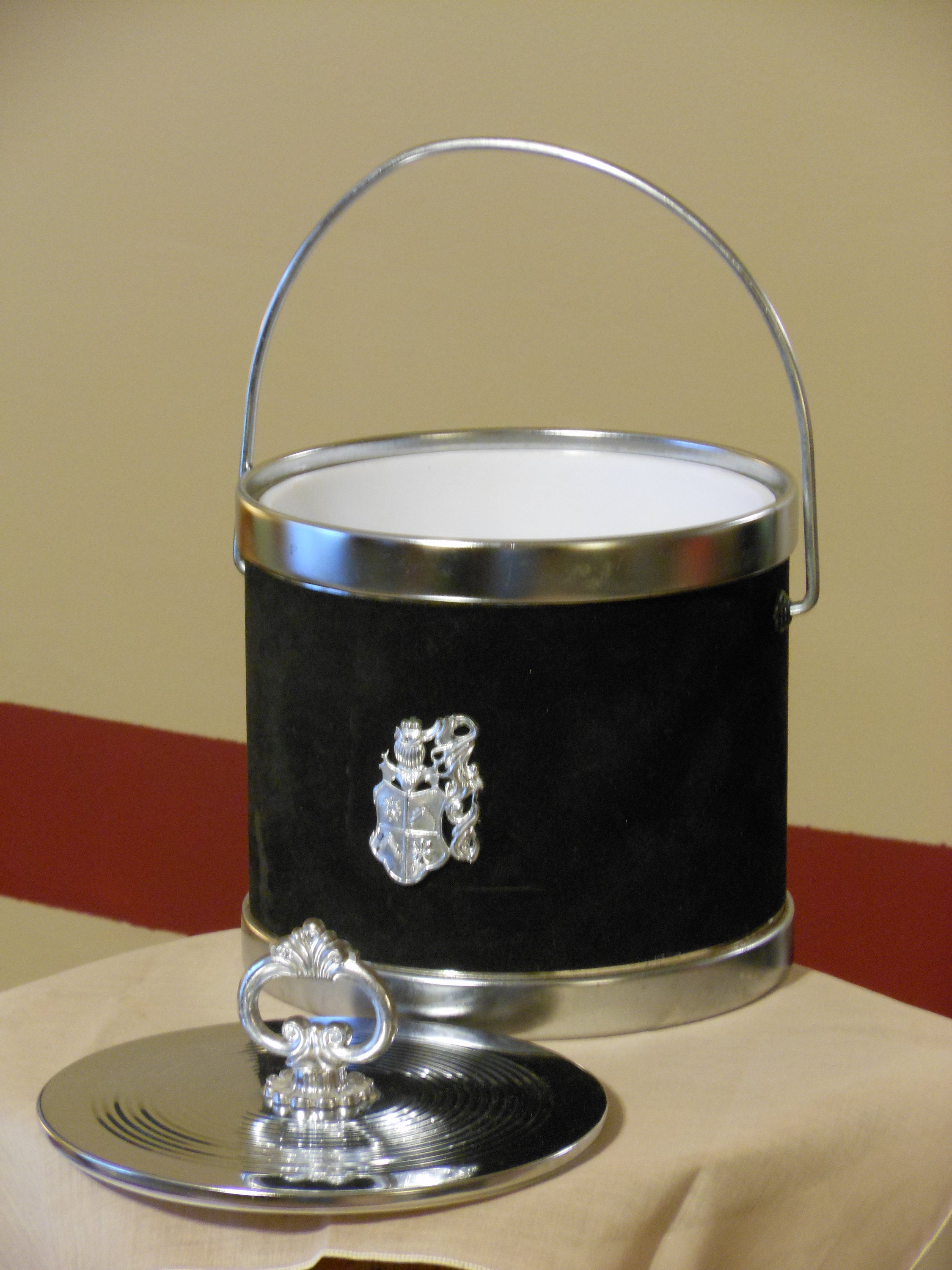 Vintage Metal, Plastic and FeltCovered Ice Bucket