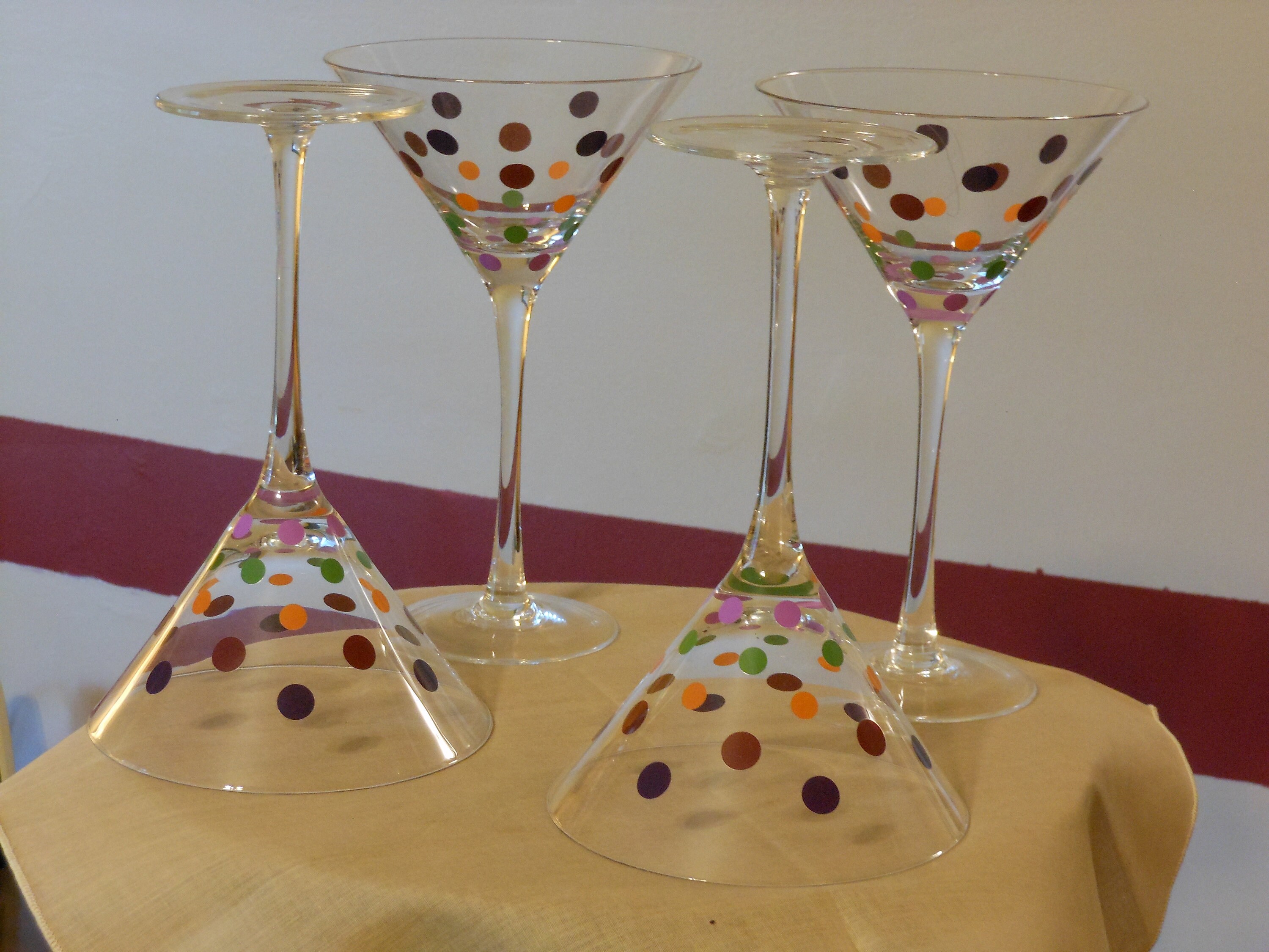 Four Glass Polka Dot Martini Glasses