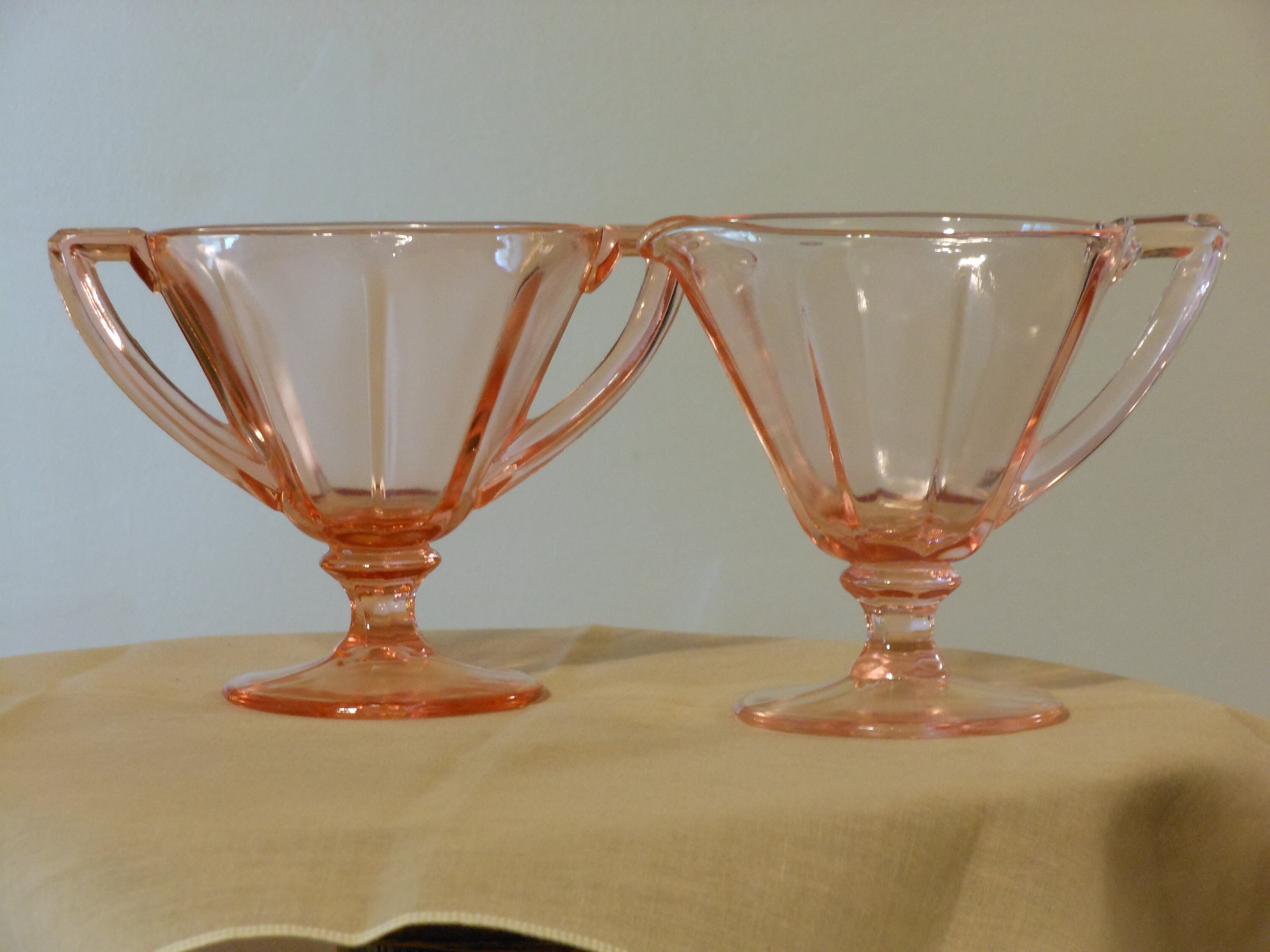 Pink Depression Glass Creamer and Sugar Bowl