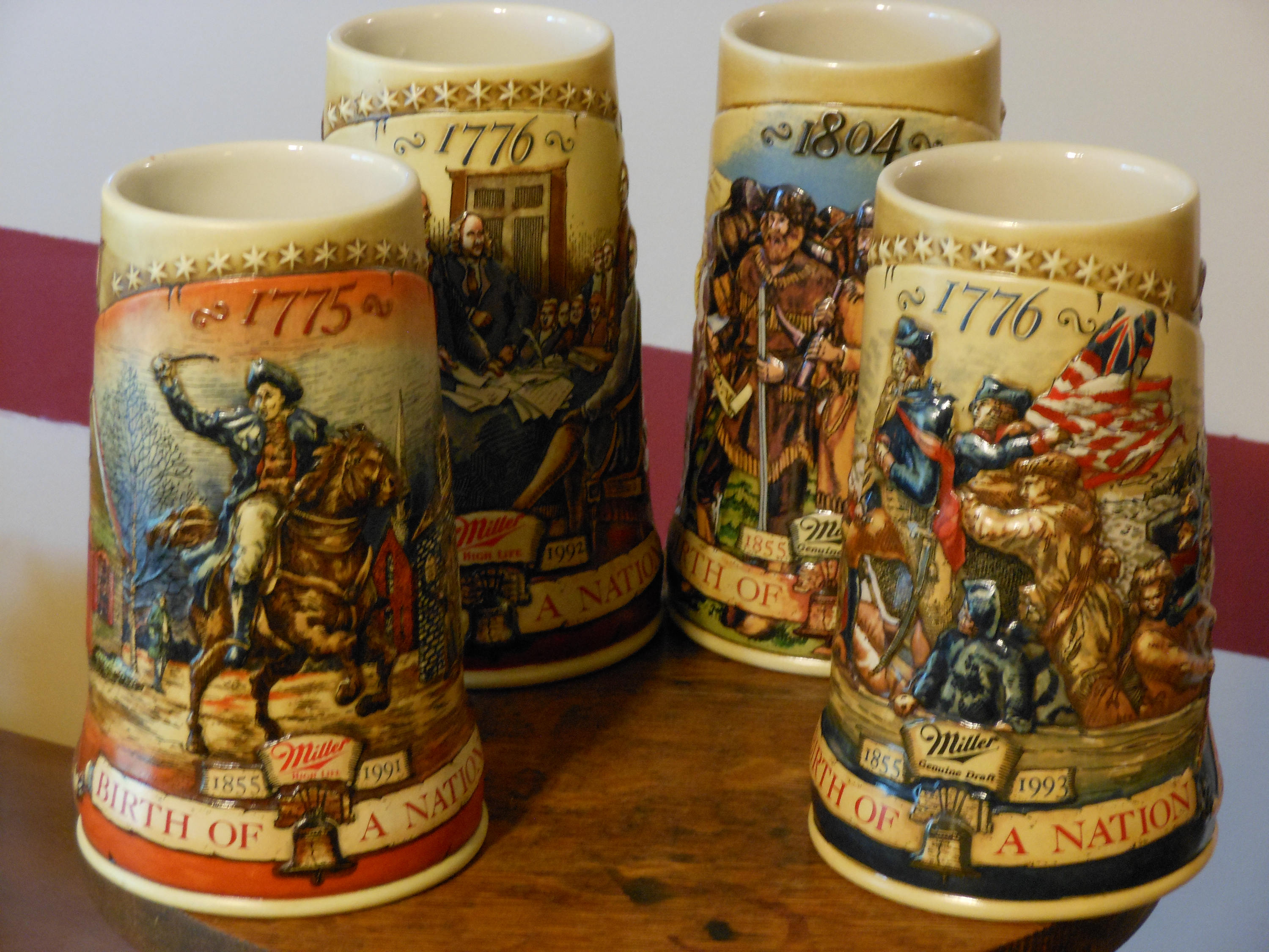 Complete Set of Four Miller Brewing Birth of a Nation Series Steins (1991)