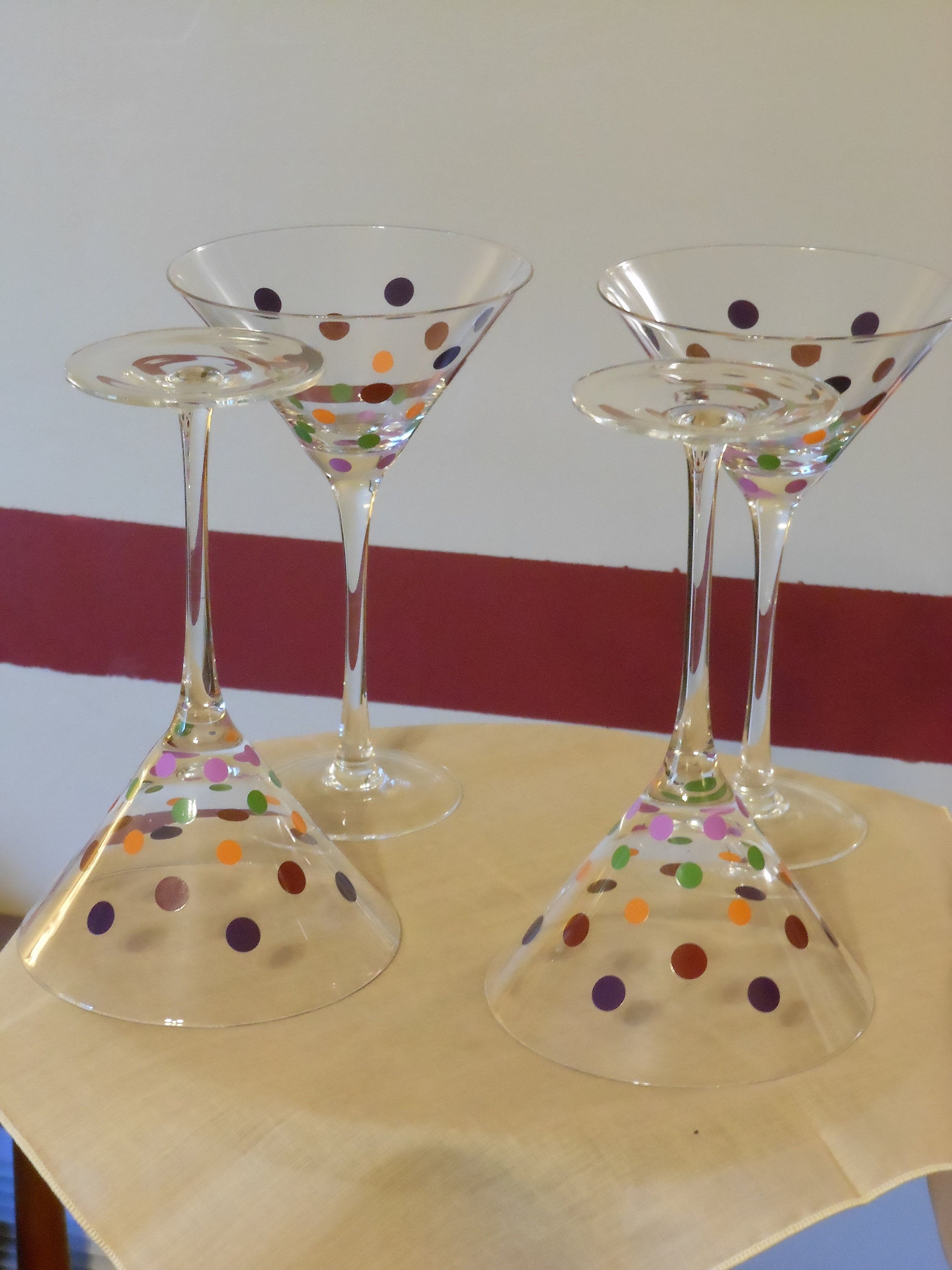 Four Glass Polka Dot Martini Glasses