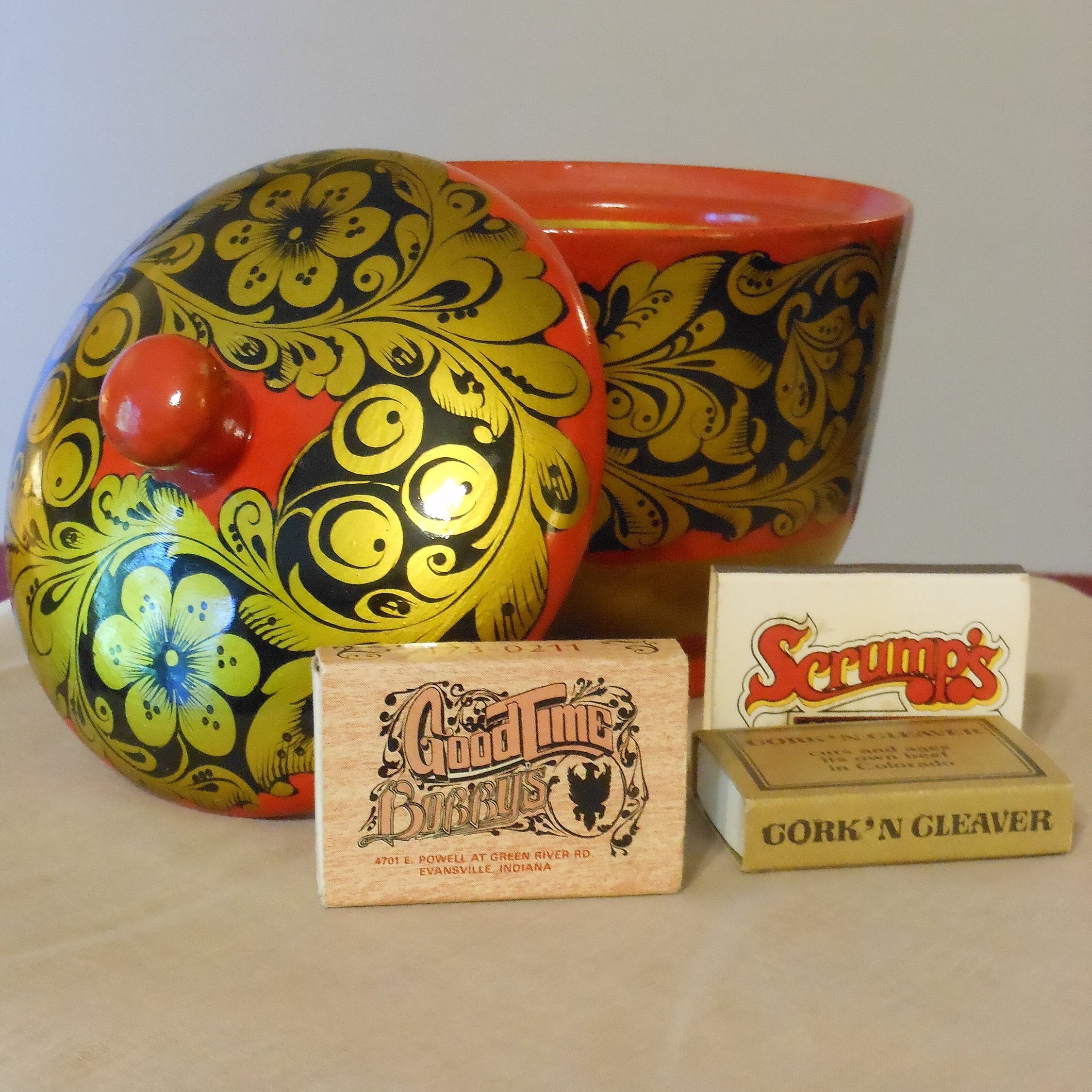 Bepeska Wooden Jar with Matchbox Collection