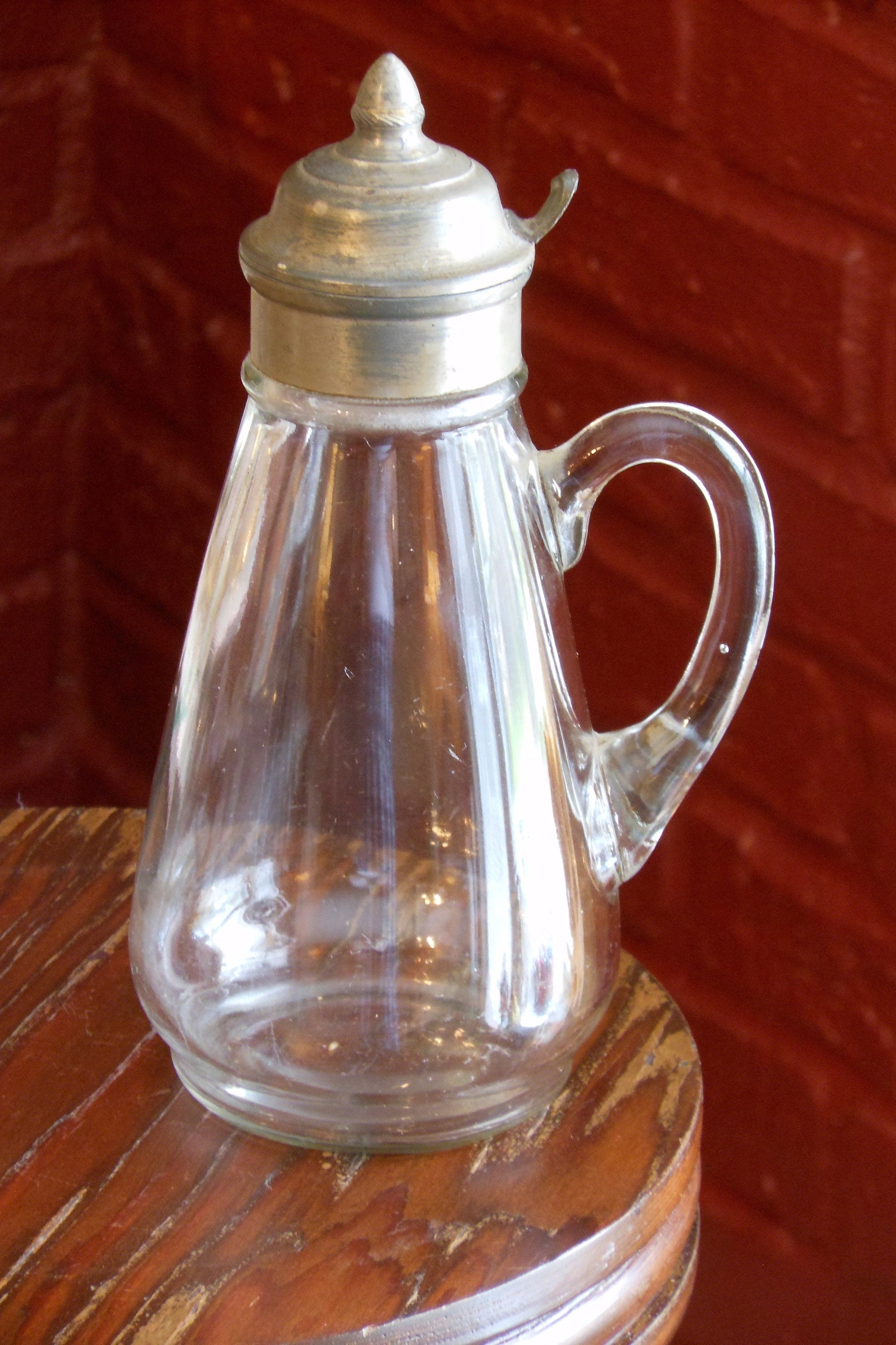 Antique Glass Syrup Bottle with Pewter Top