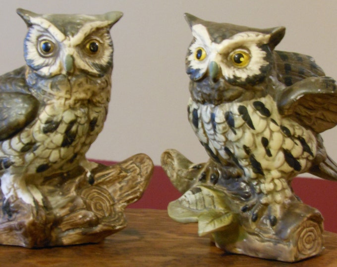 Two Norleans Bisque Porcelain Owls