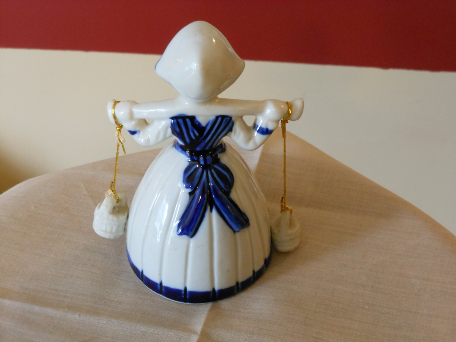 Porcelain Dutch Girl Bell with Water Bucket Chimes
