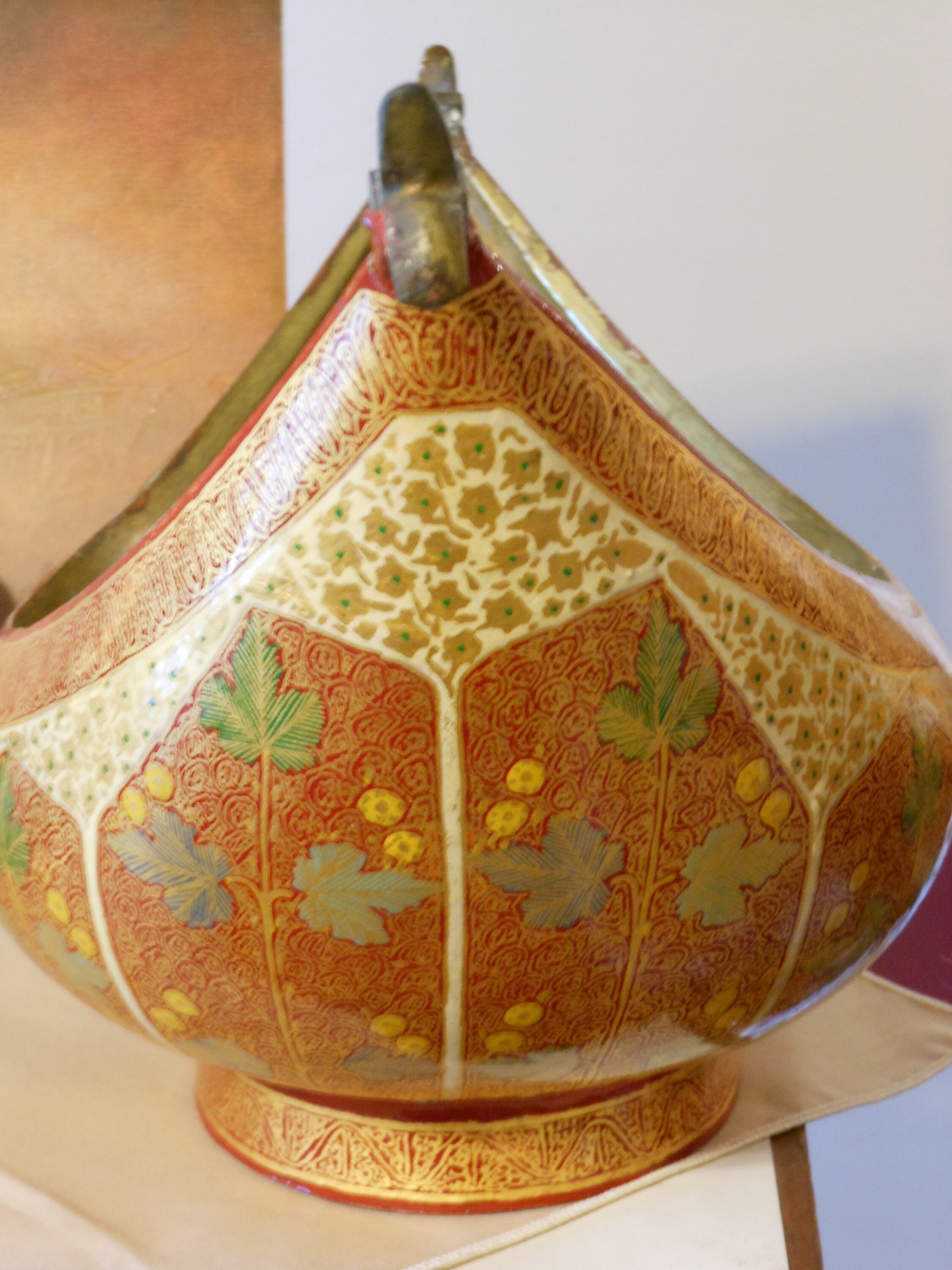 Two Vintage Cloisonne Boat Vases and Signed Boat Vase Picture