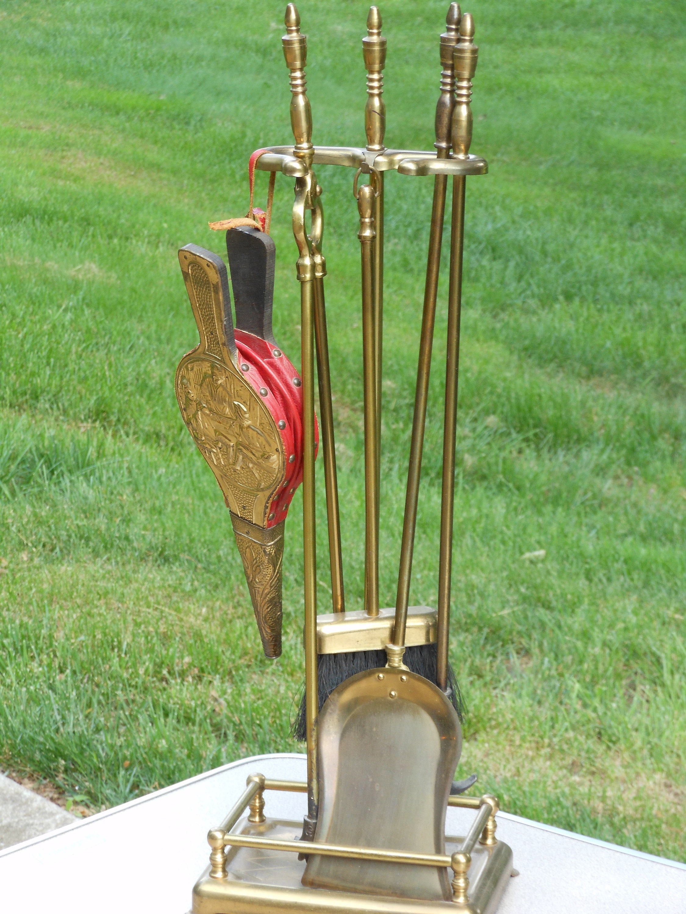Complete Set of Vintage Brass Fireplace Tools