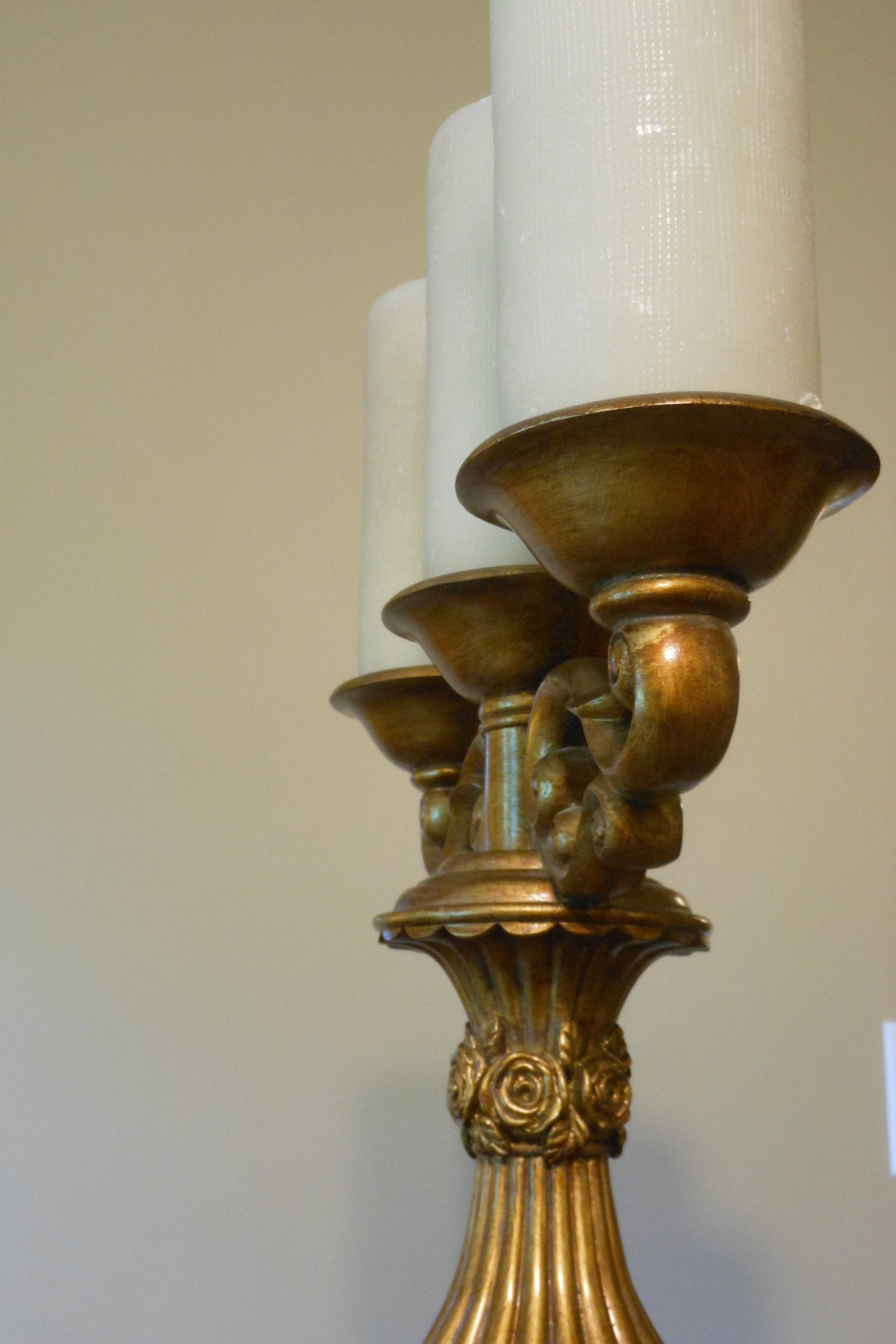 Tall Candelabra with Three Large Candles