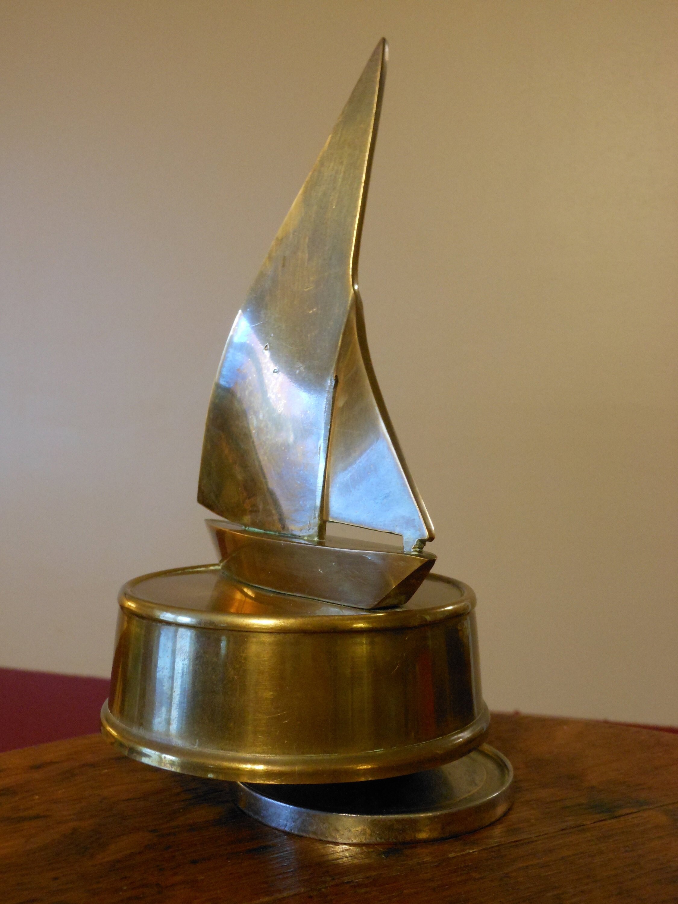 Midcentury solid brass sailboat music box