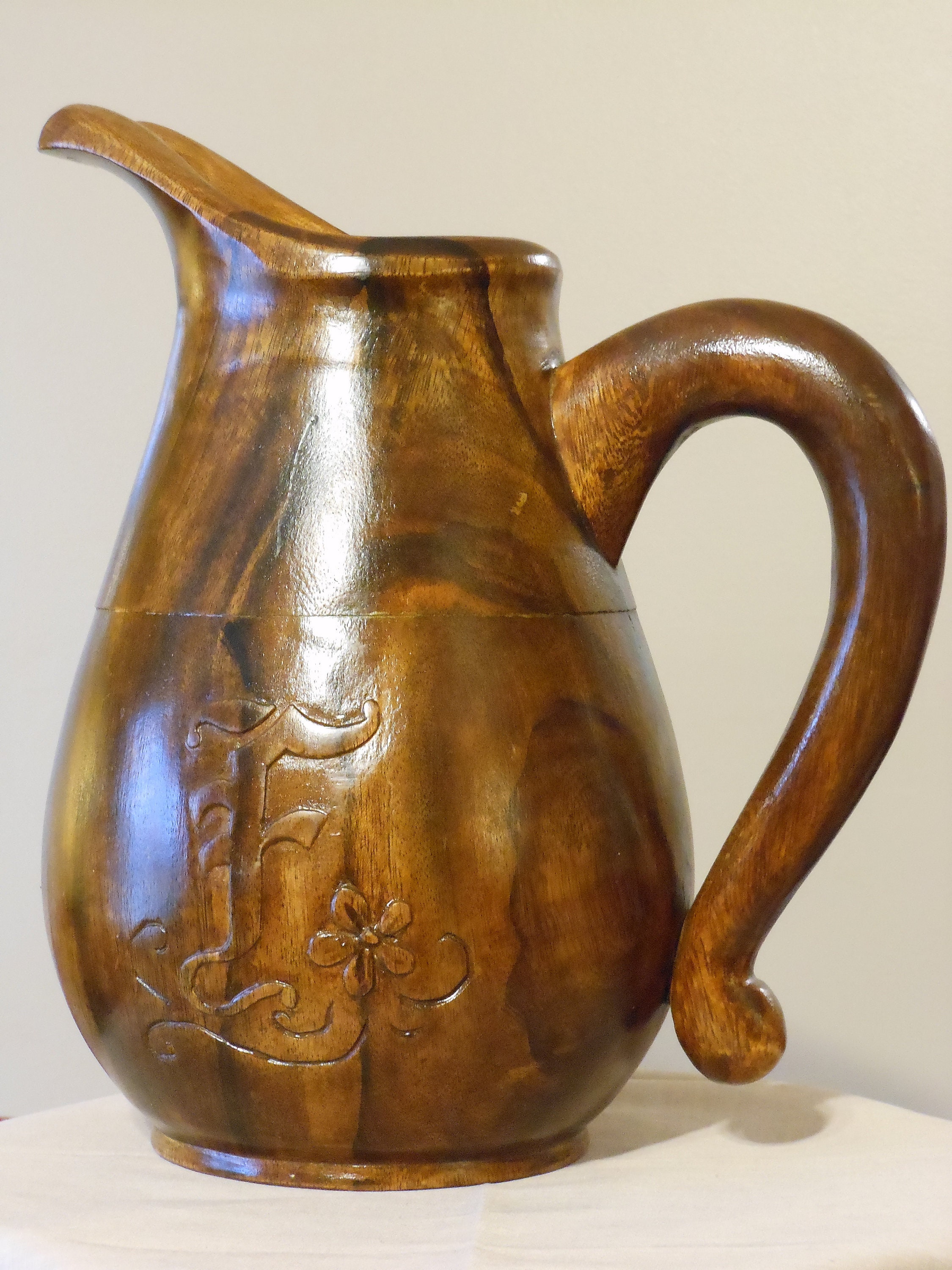 Large Wooden Pitcher Vase
