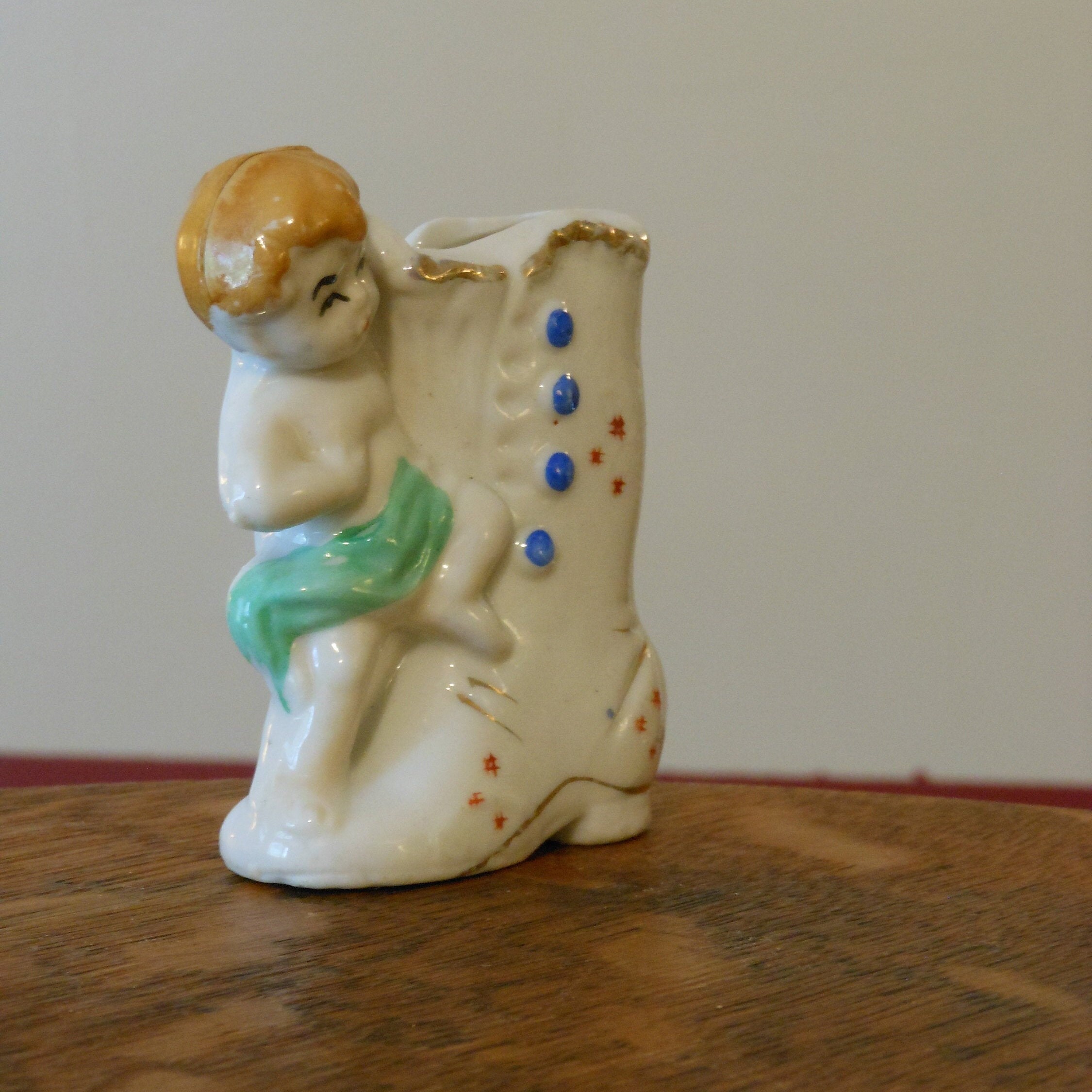 Vintage Japanese Cherub & Boot Toothpick Holder