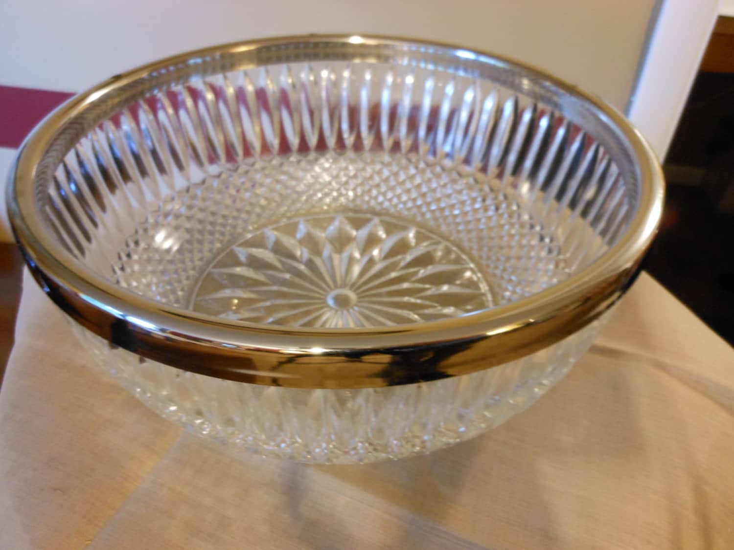 Heavy Crystal Bowl with Silver Plated Rim