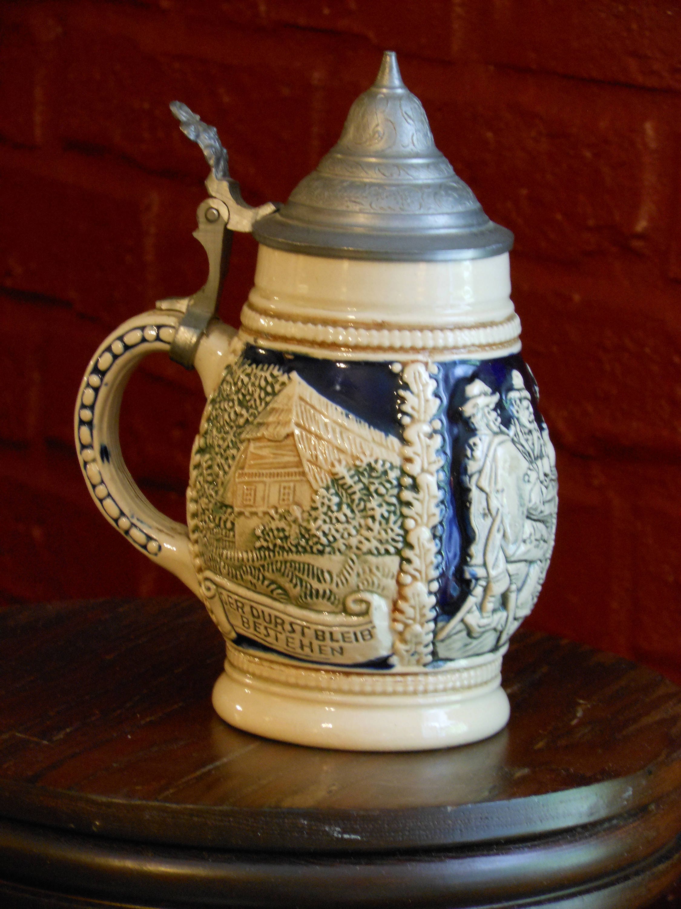 Western Germany Beer Stein w/ Attached Metal Lid