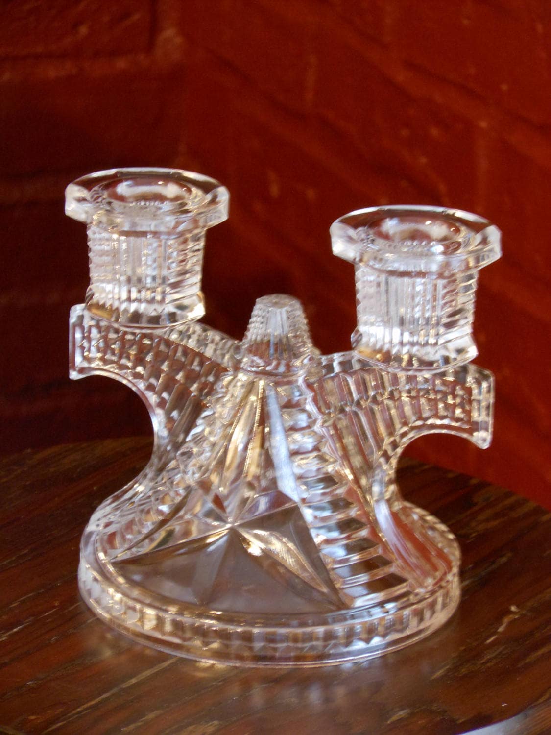 Vintage Clear Glass Double Candle Holder