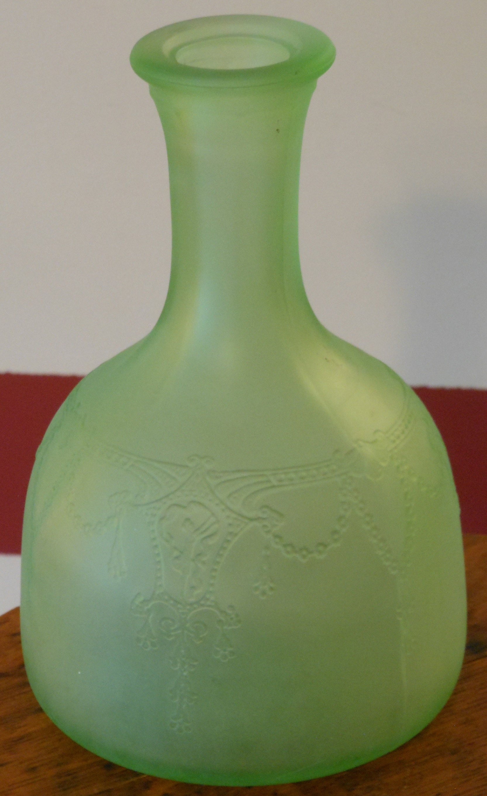 Frosted Green Embossed Vintage Glass Vase