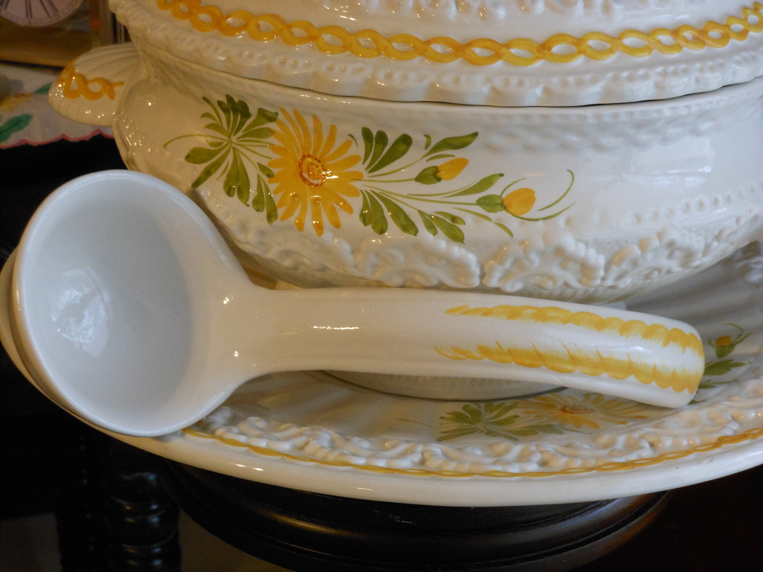 Large Italian Vintage Soup Tureen w/ Underplate and Ladle