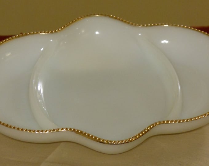 Fire King Oven Ware Sectioned Dish Trimmed in Gold Bead