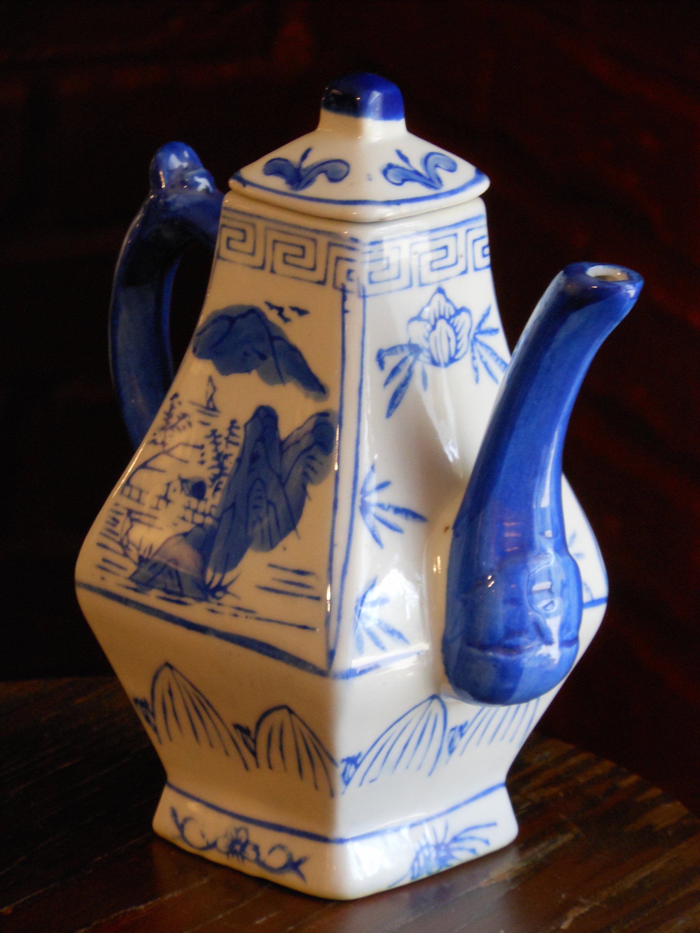 Blue & White Decorative Chinese Tea Pot