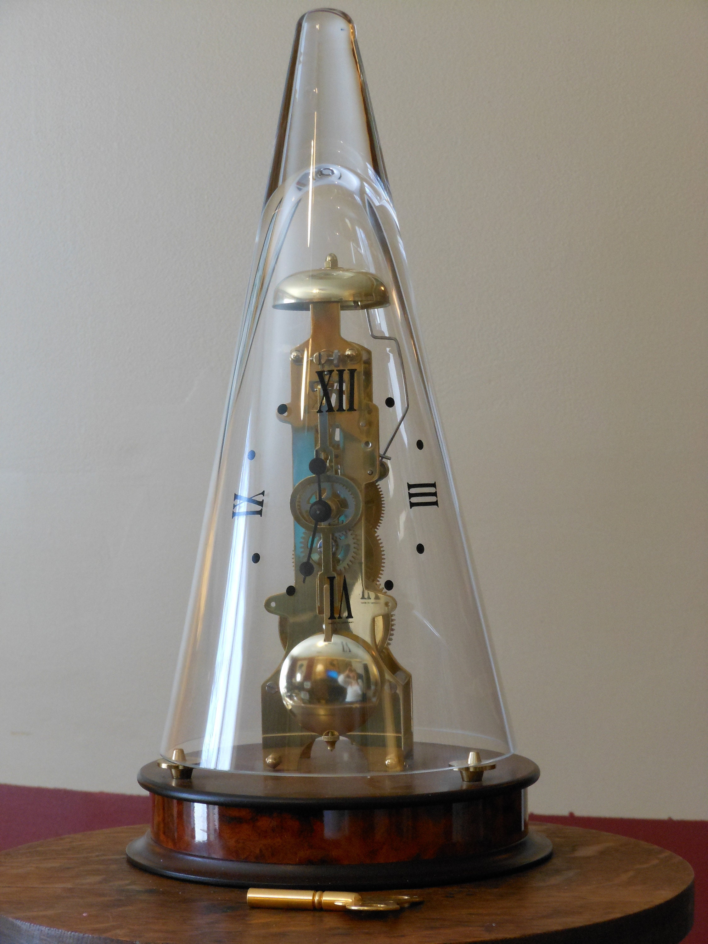 Leyton Franz Hermle German Glass Dome Skeleton Windup Mantel/Table Clock