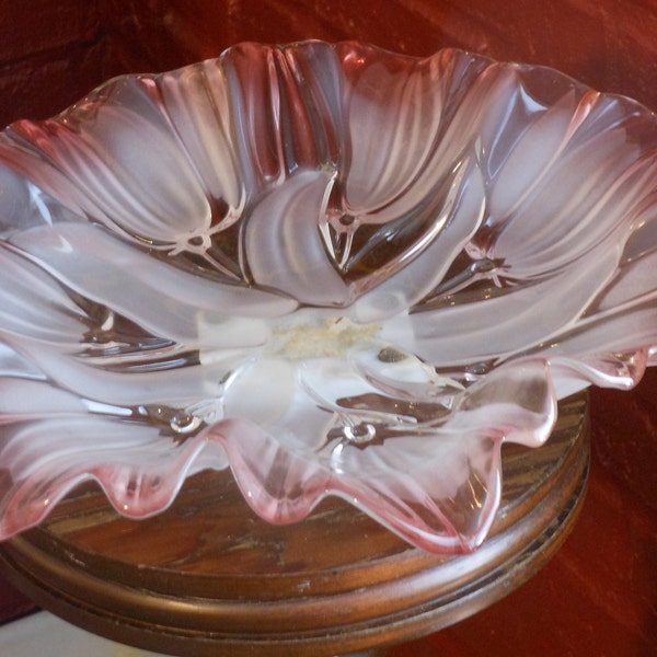 Large Pink Frosted Glass Bowl