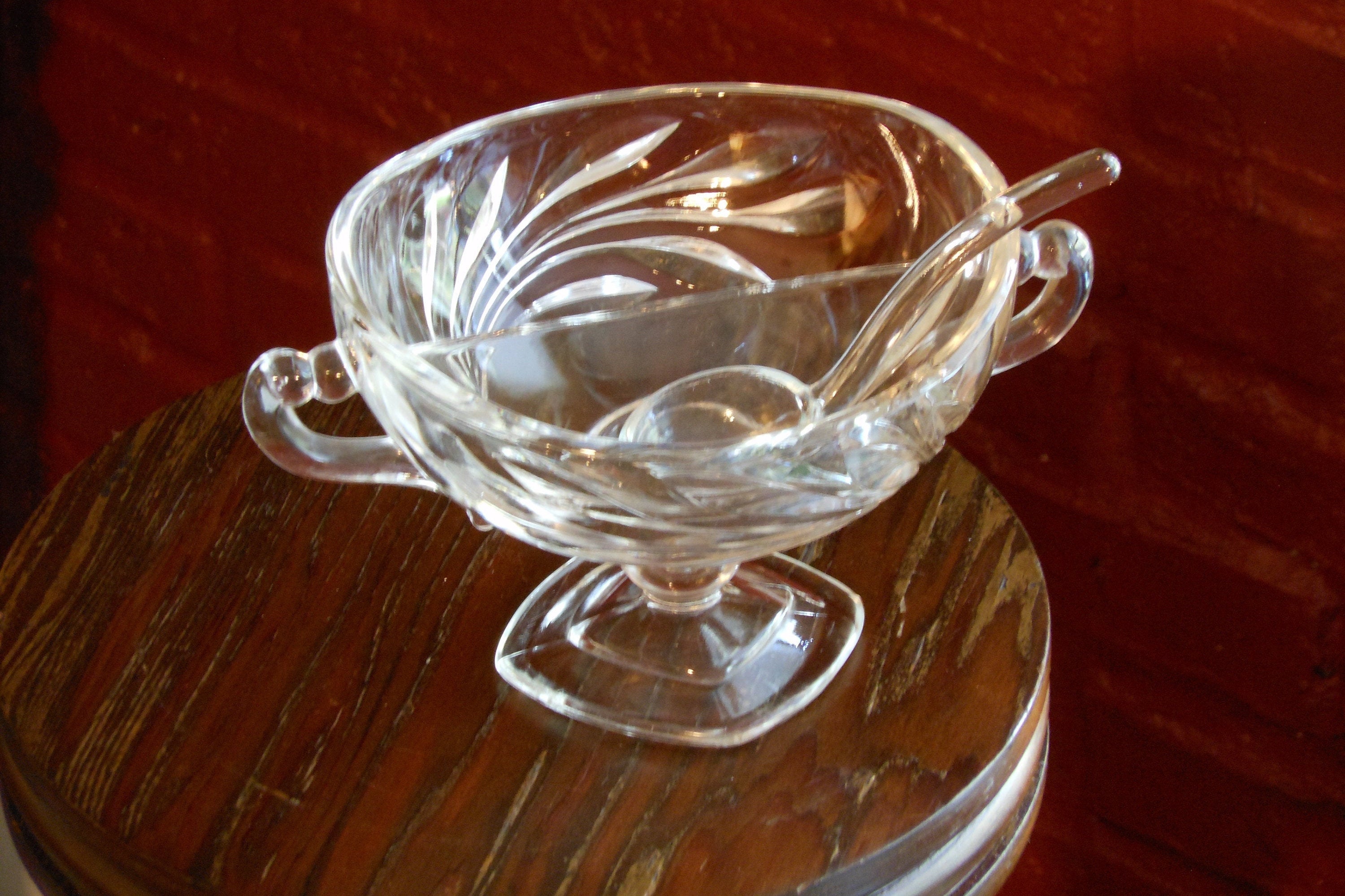 Divided Etched Glass Condiment Bowl with Spoon Etsy