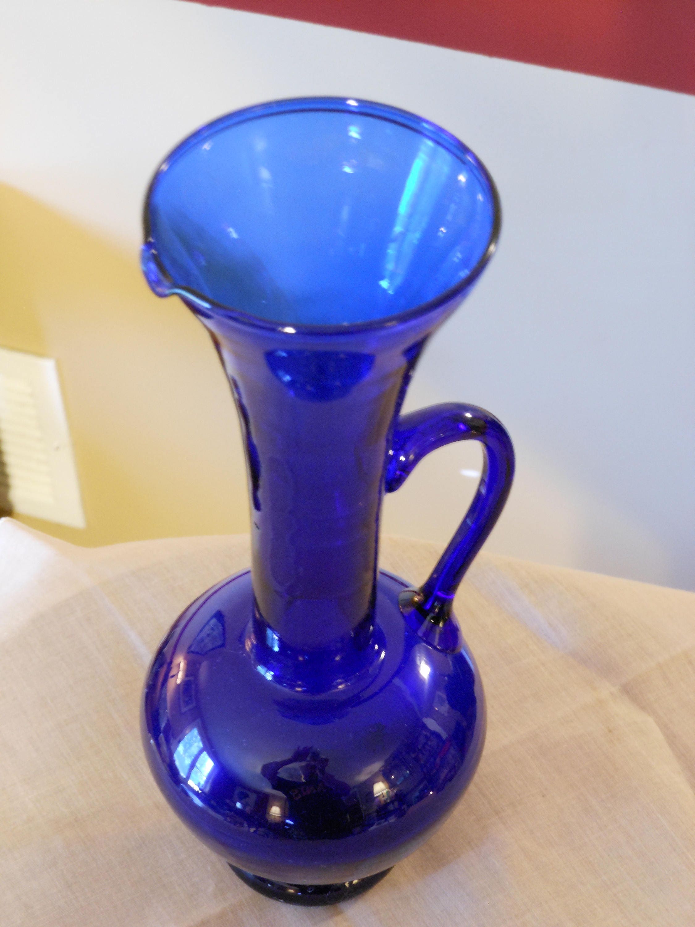 Cobalt Blue Slender Pitcher Vase