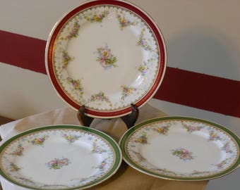 Three Imperial Crown China Salad Plates (Austria)