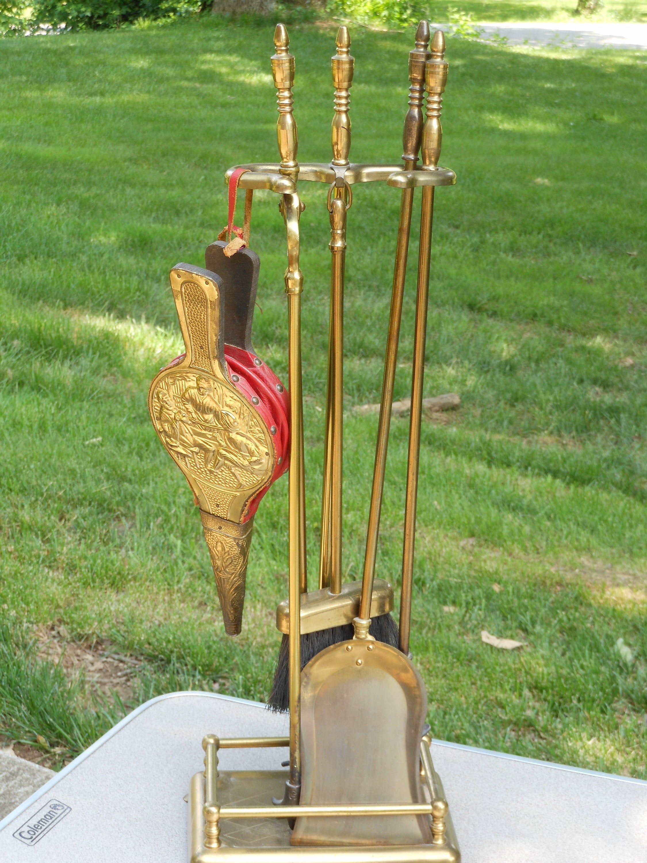 Complete Set of Vintage Brass Fireplace Tools