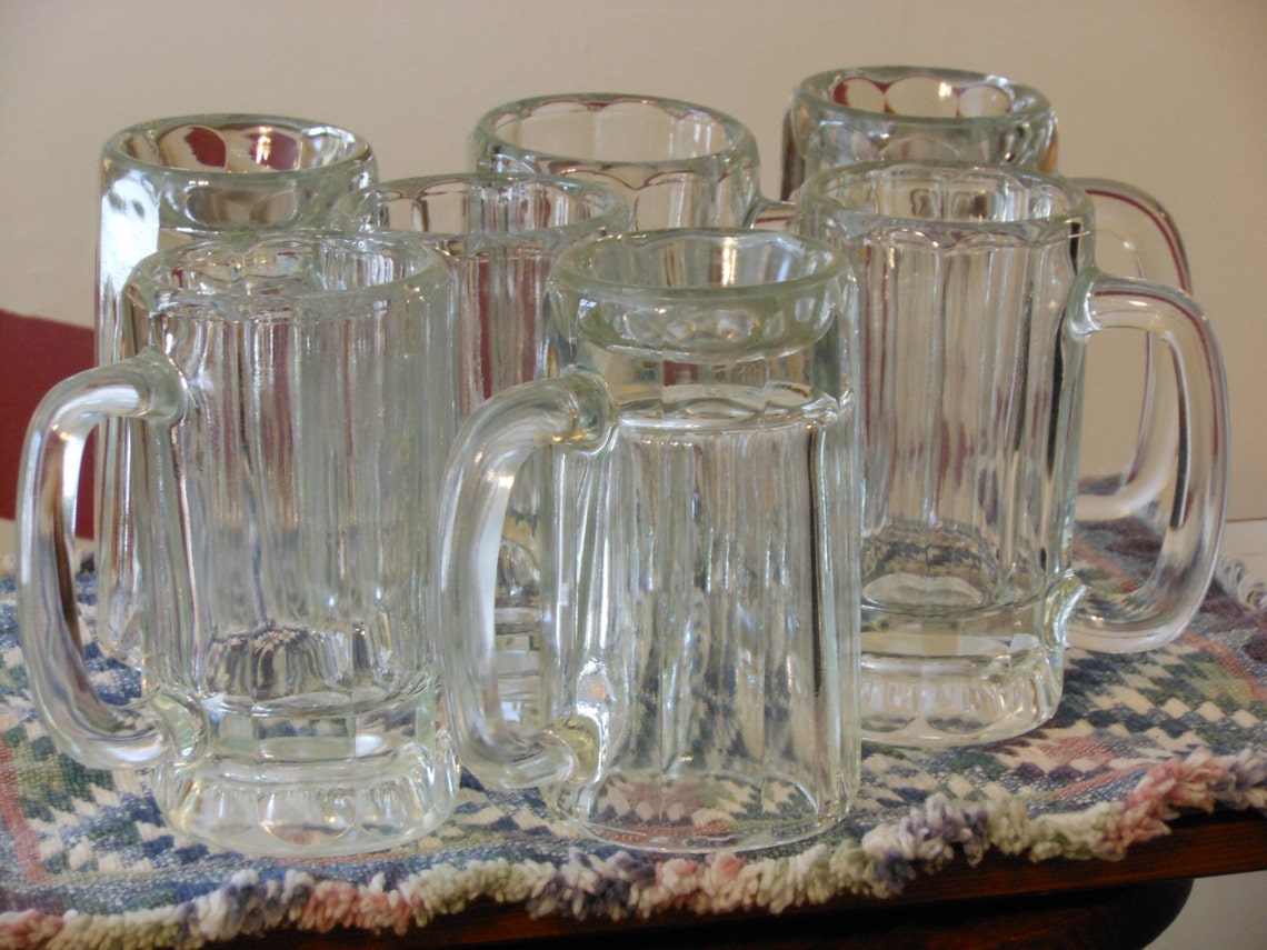 Seven Vintage Glass Beer Mugs Etsy