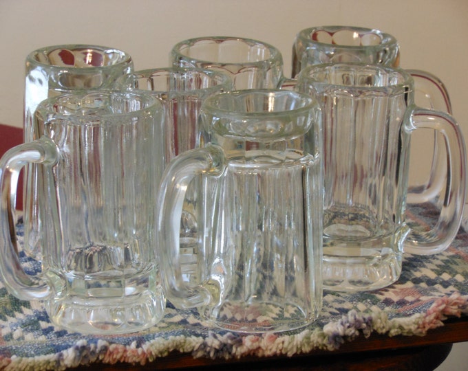 Seven Vintage Glass Beer Mugs