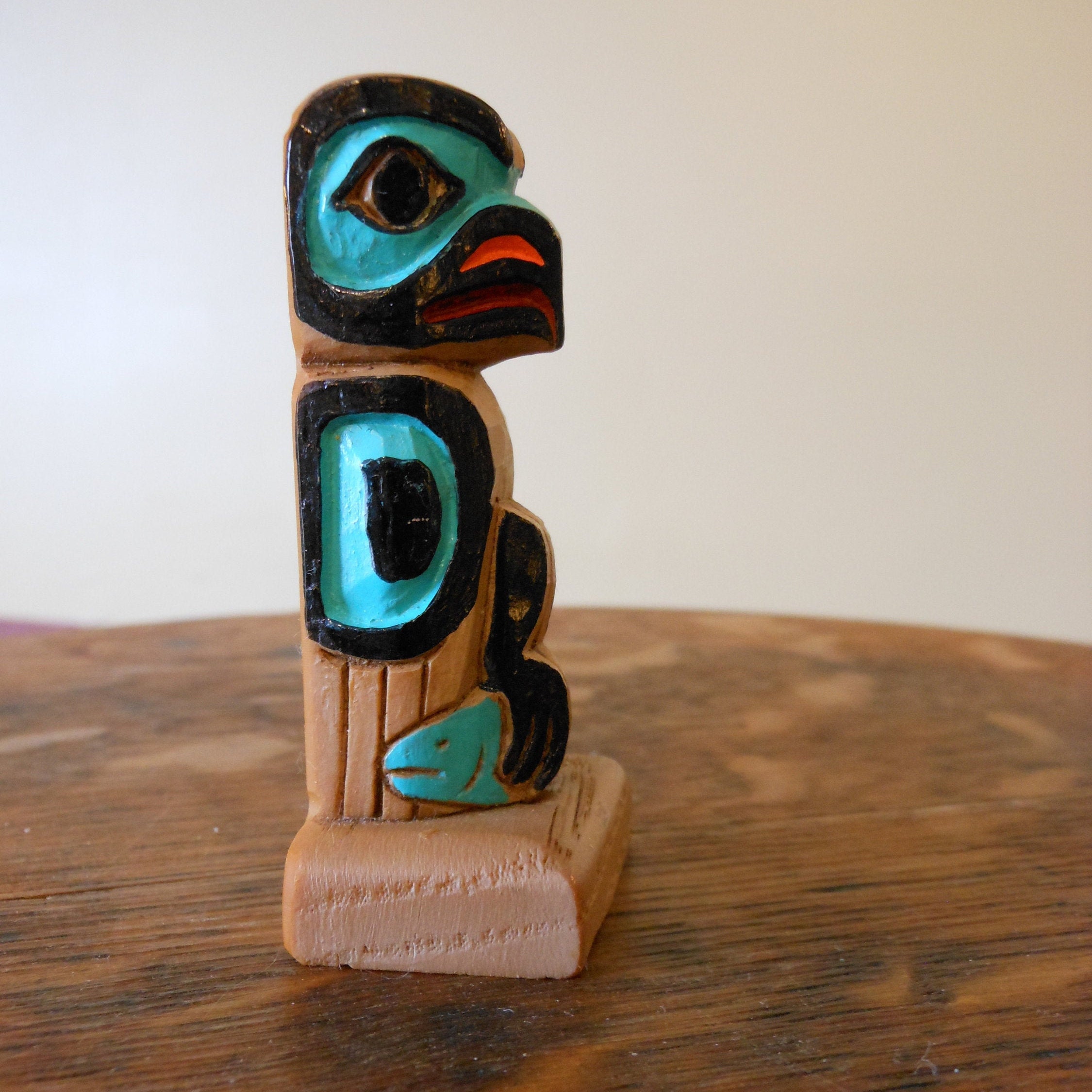 Small Vintage Wooden Alaskan Tlingit Eagle Totem