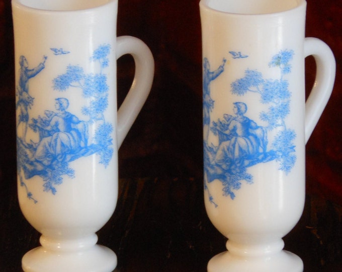 Colonial Pattern Blue & White Demitasse Handled Vase Cups