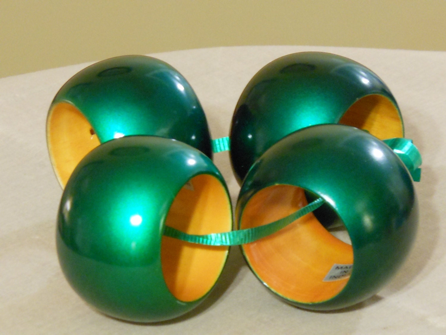 Four Dark Green Glossy Napkin Rings