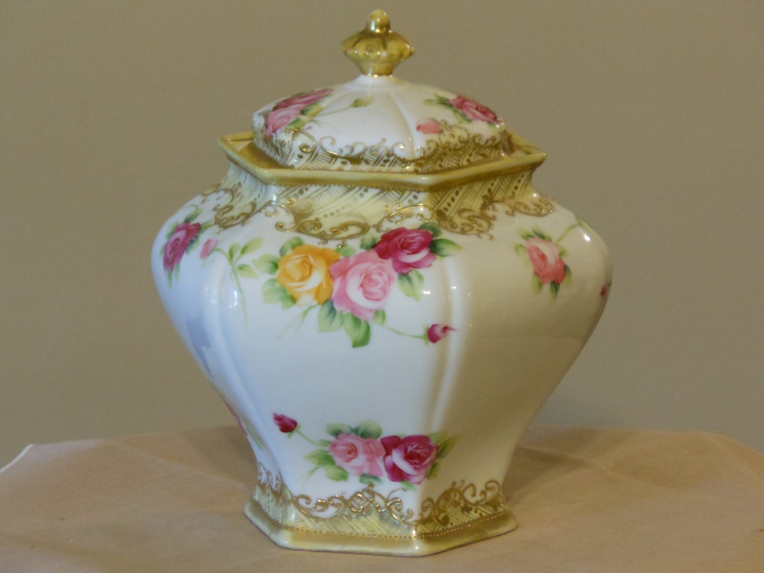 Antique SixSided Noritake Jar. Nippon.