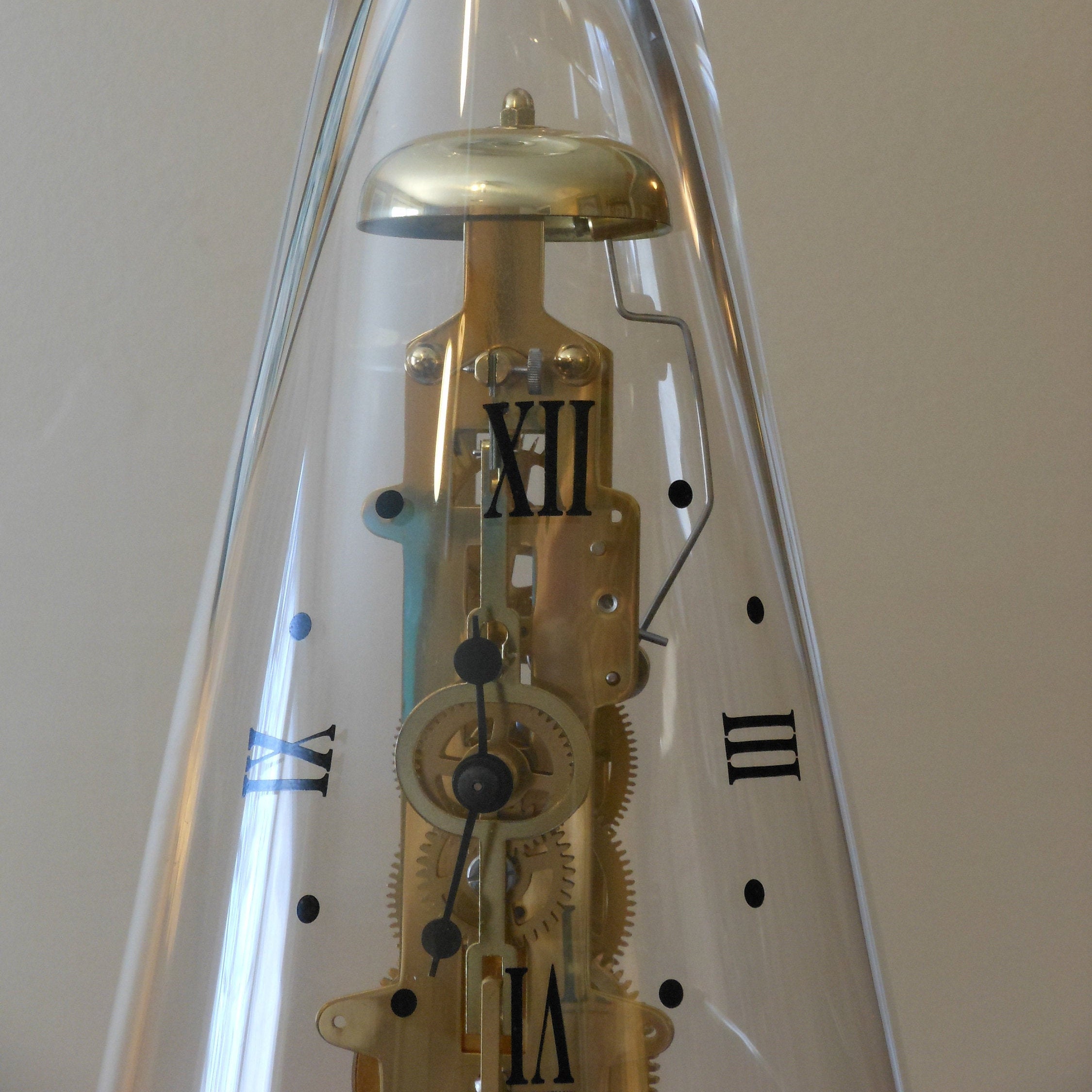 Leyton Franz Hermle German Glass Dome Skeleton Windup Mantel/Table Clock