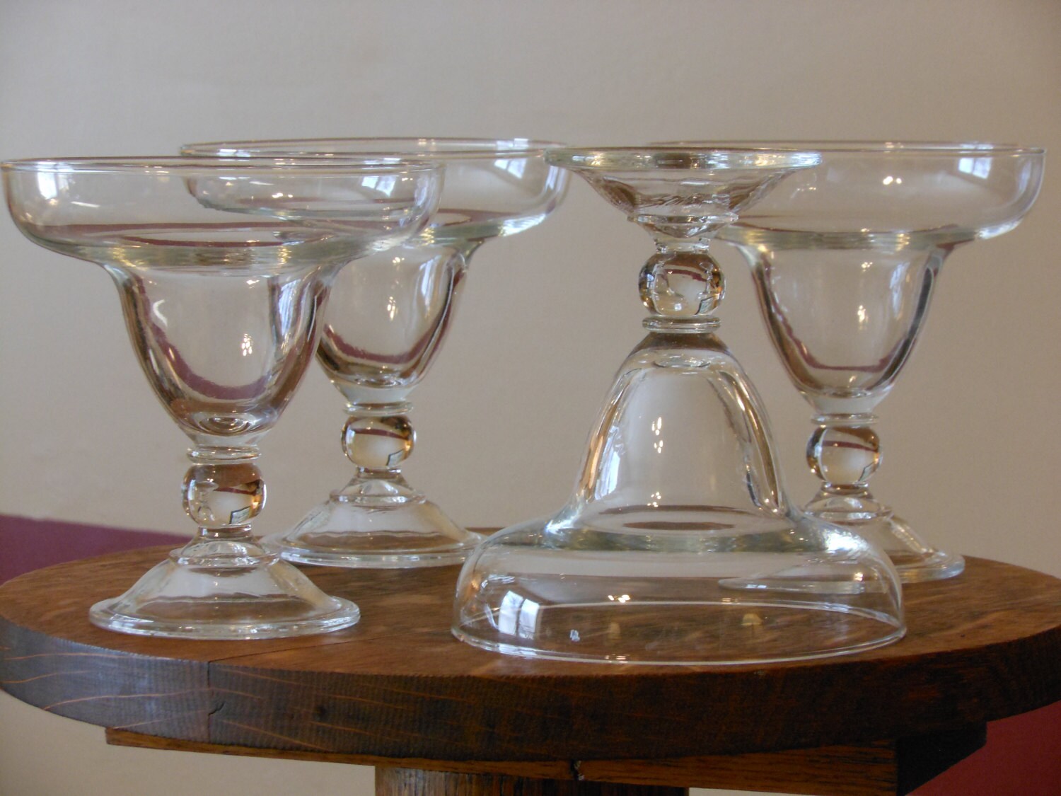 Four Clear Glass BeadedStem Margarita Glasses