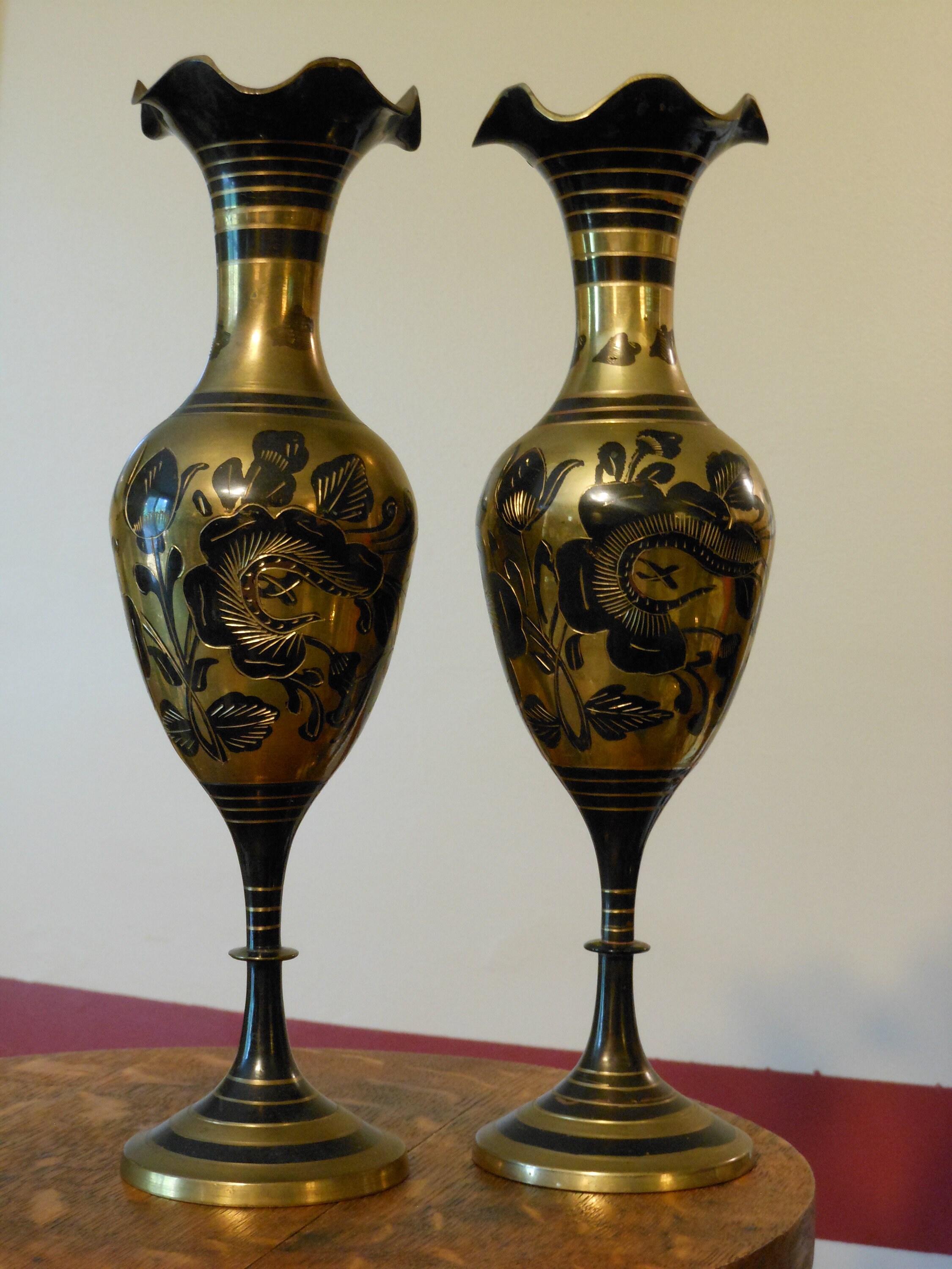 Vintage Etched Brass Bud Vases