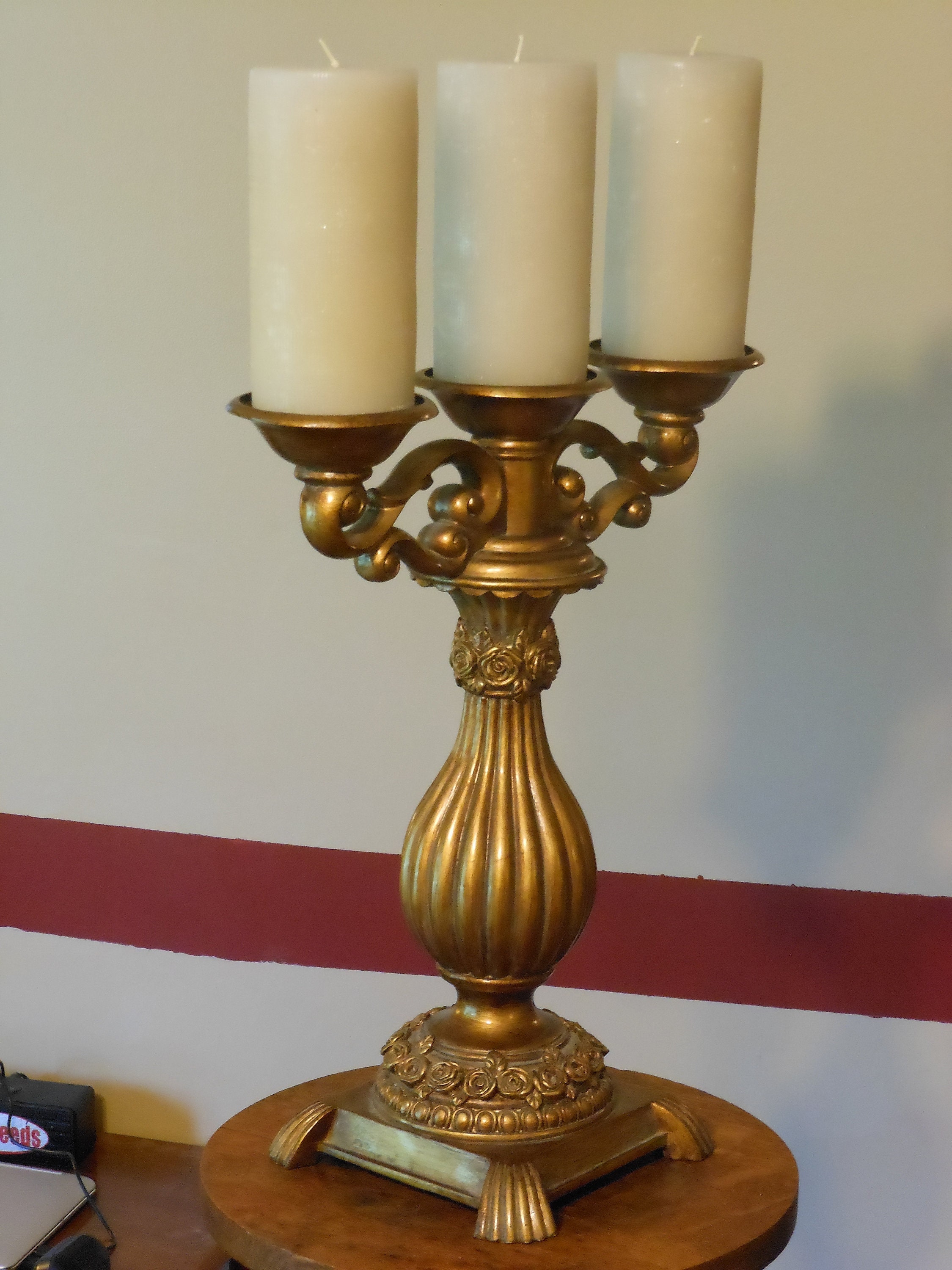 Tall Candelabra with Three Large Candles