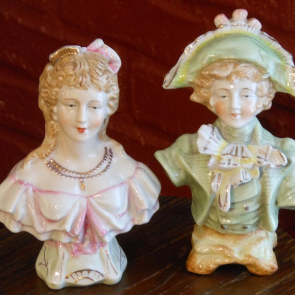 Ceramic Busts of French Colonial Man & Woman