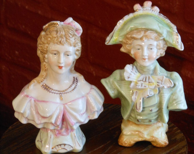 Ceramic Busts of French Colonial Man & Woman