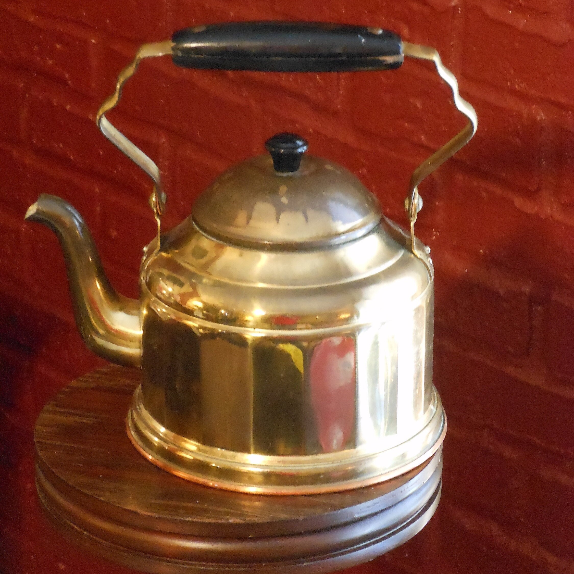 Copper Tea Kettle, Wooden Handle