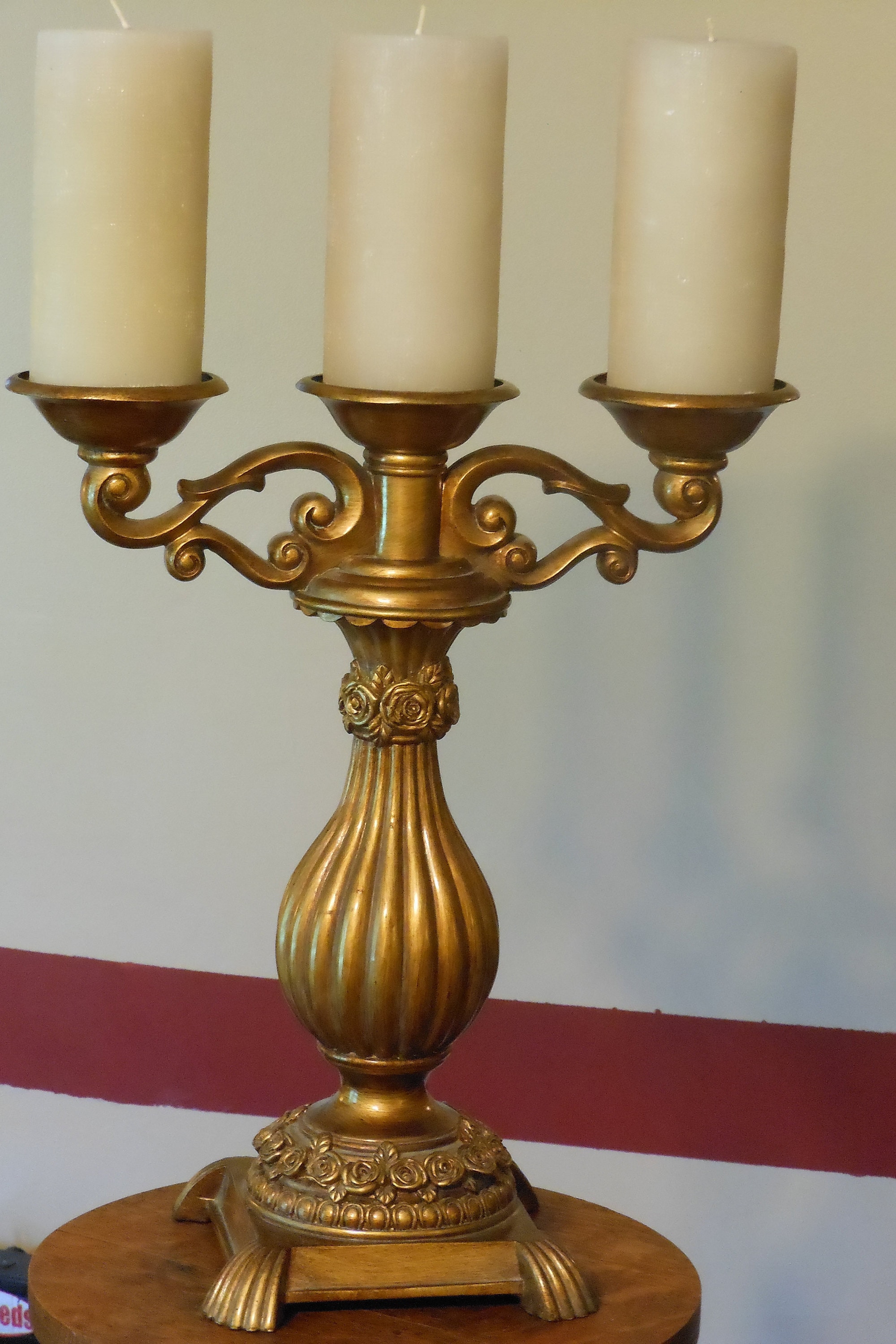 Tall Candelabra with Three Large Candles